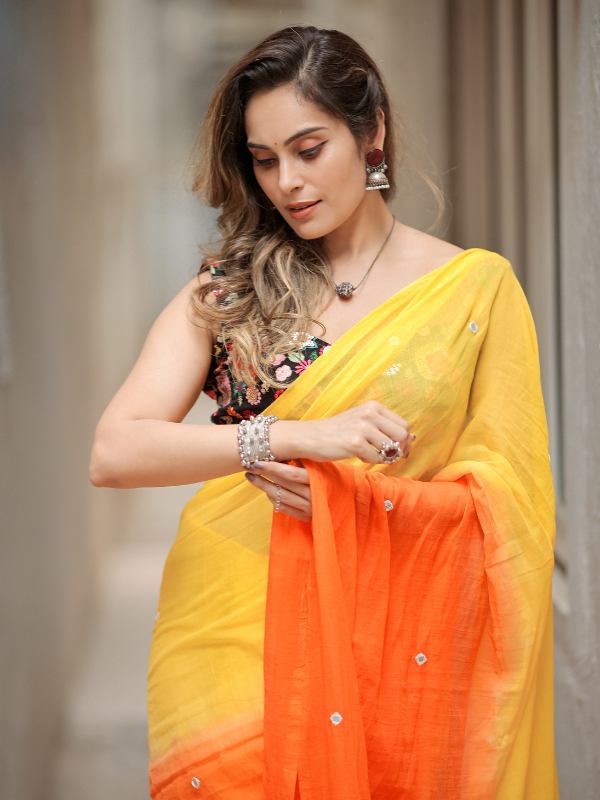 Story Style (Hand Embroidery Mul Mul Cotton Saree)