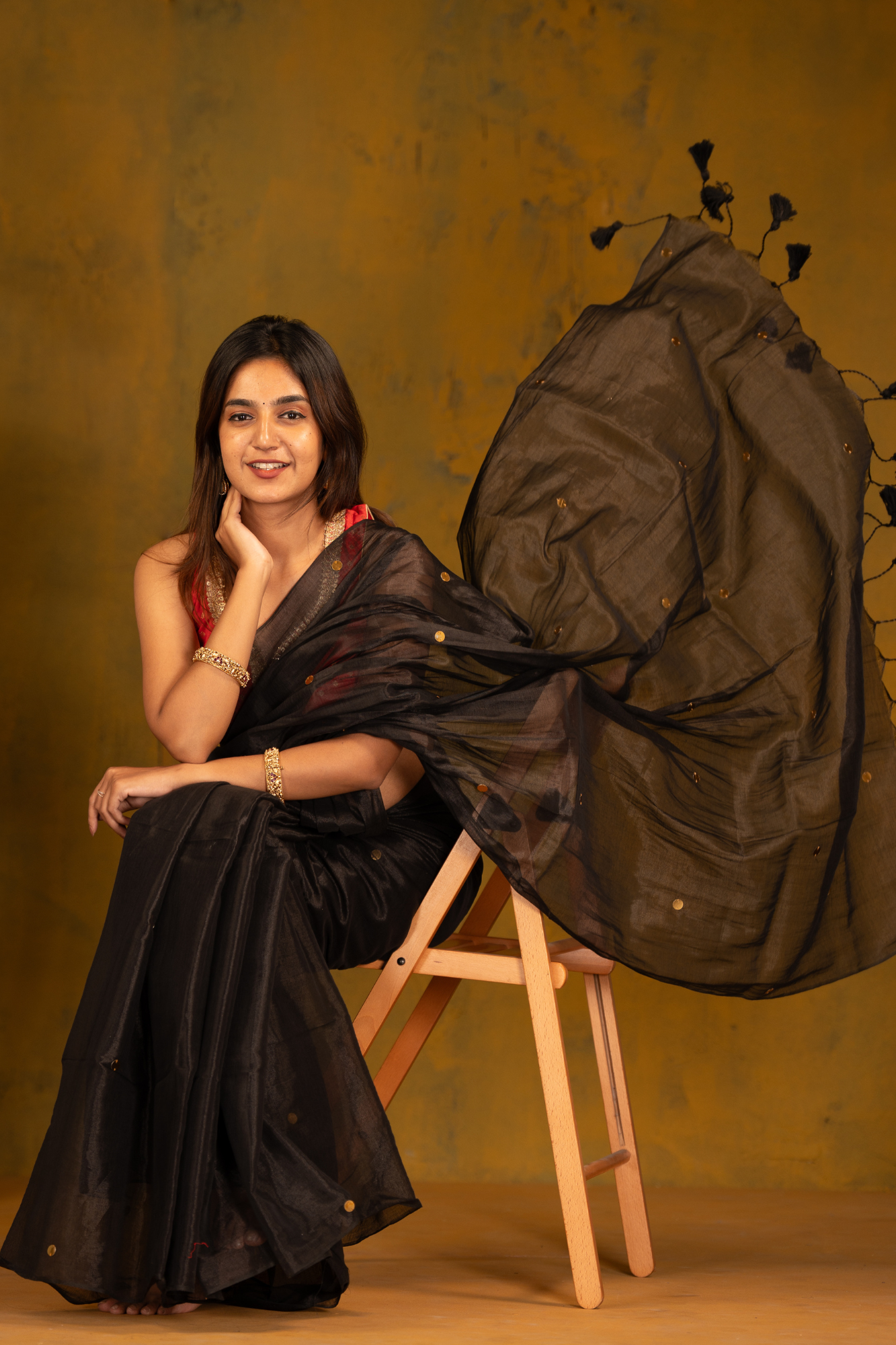 Midnight Ember (Tissue Mul Cotton Saree)