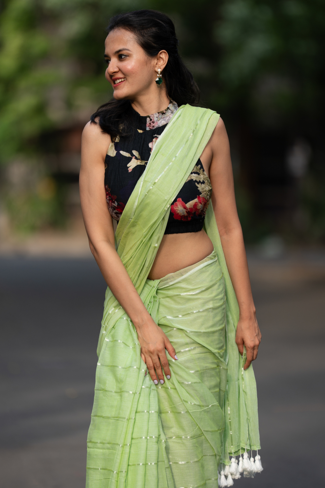 The Verdant Muse (Mul Mul Cotton Saree)