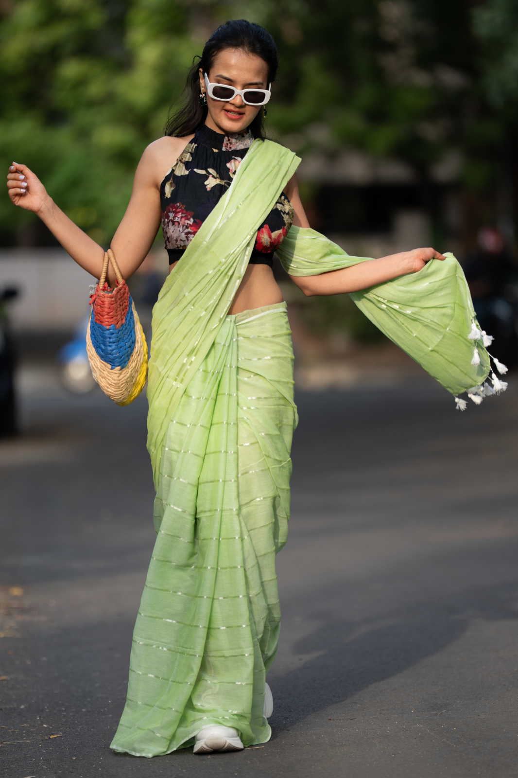 The Verdant Muse (Mul Mul Cotton Saree)