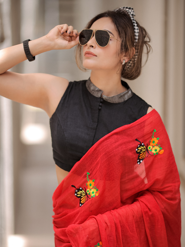 Hashtag Haute (Hand Embroidery Mul Mul Cotton Saree)