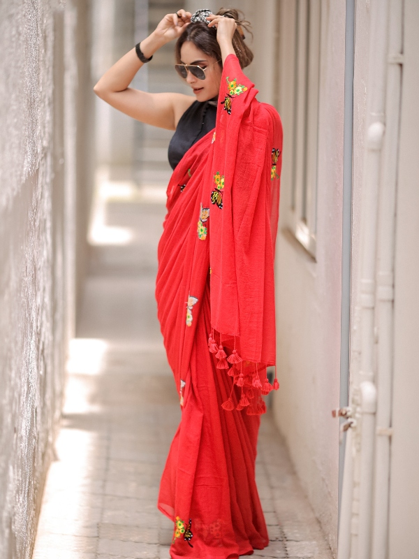 Hashtag Haute (Hand Embroidery Mul Mul Cotton Saree)