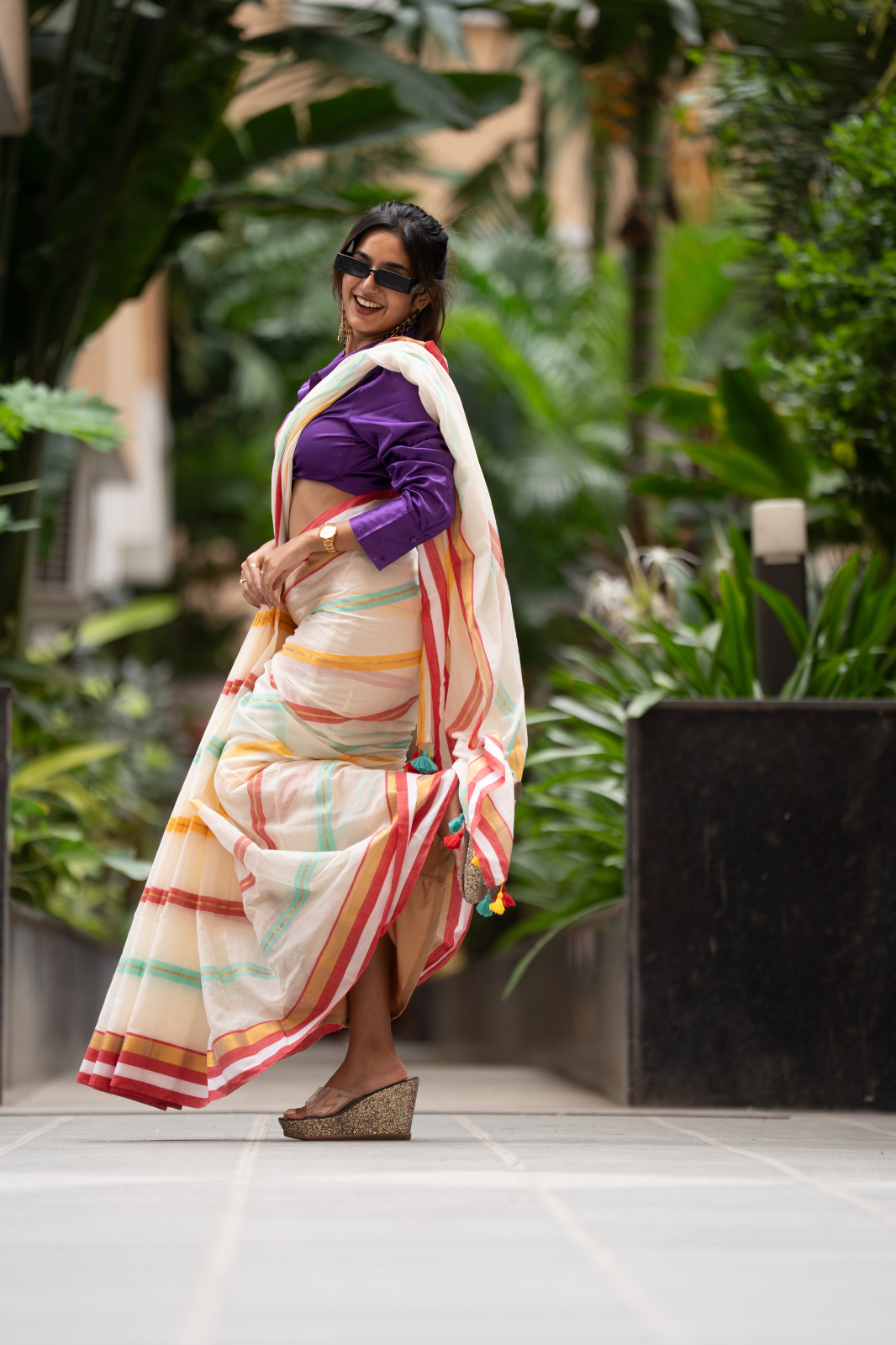Ivory Carnival (Mul Cotton Saree)