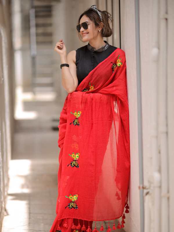 Hashtag Haute (Hand Embroidery Mul Mul Cotton Saree)