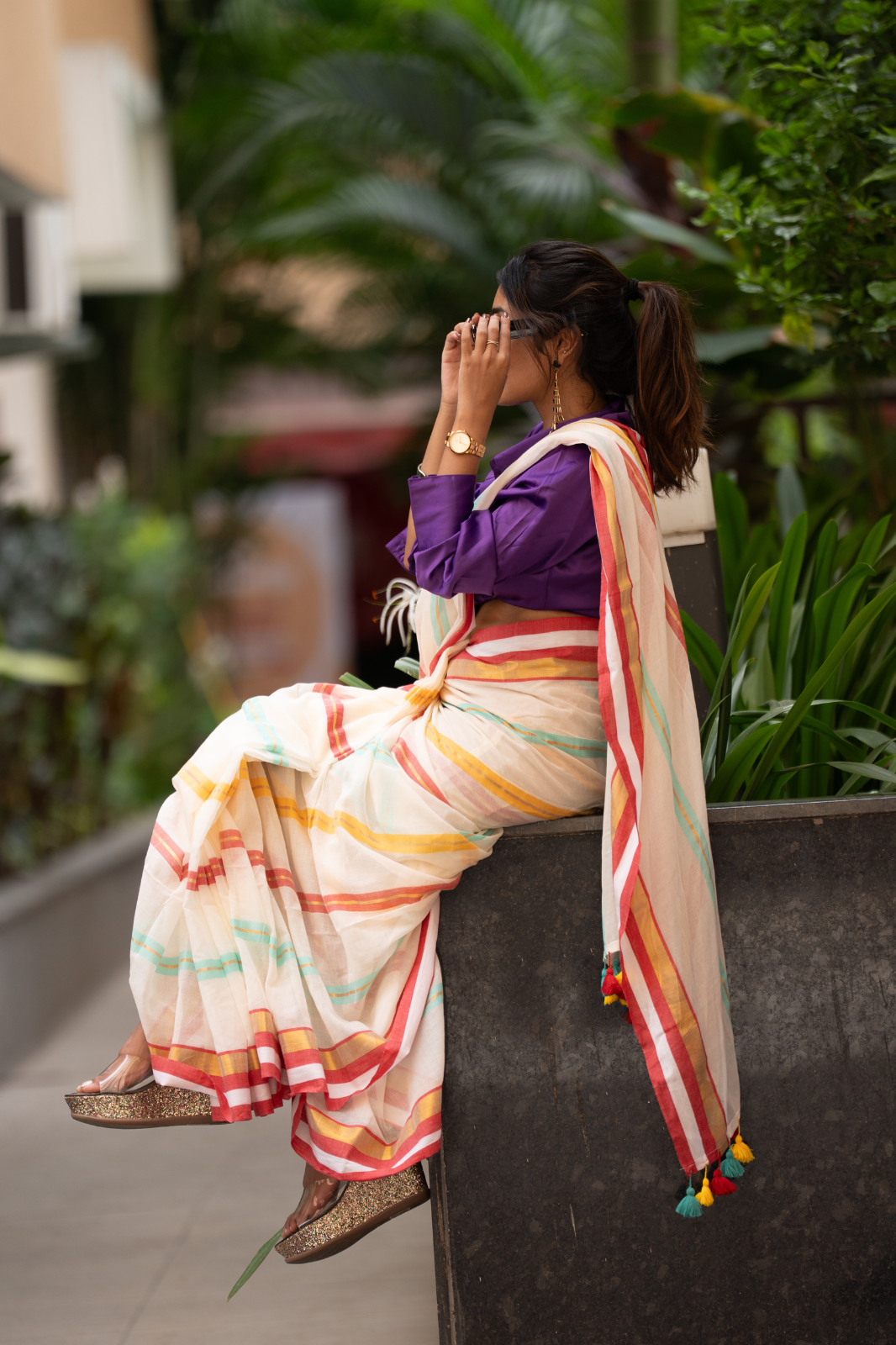 Ivory Carnival (Mul Cotton Saree)