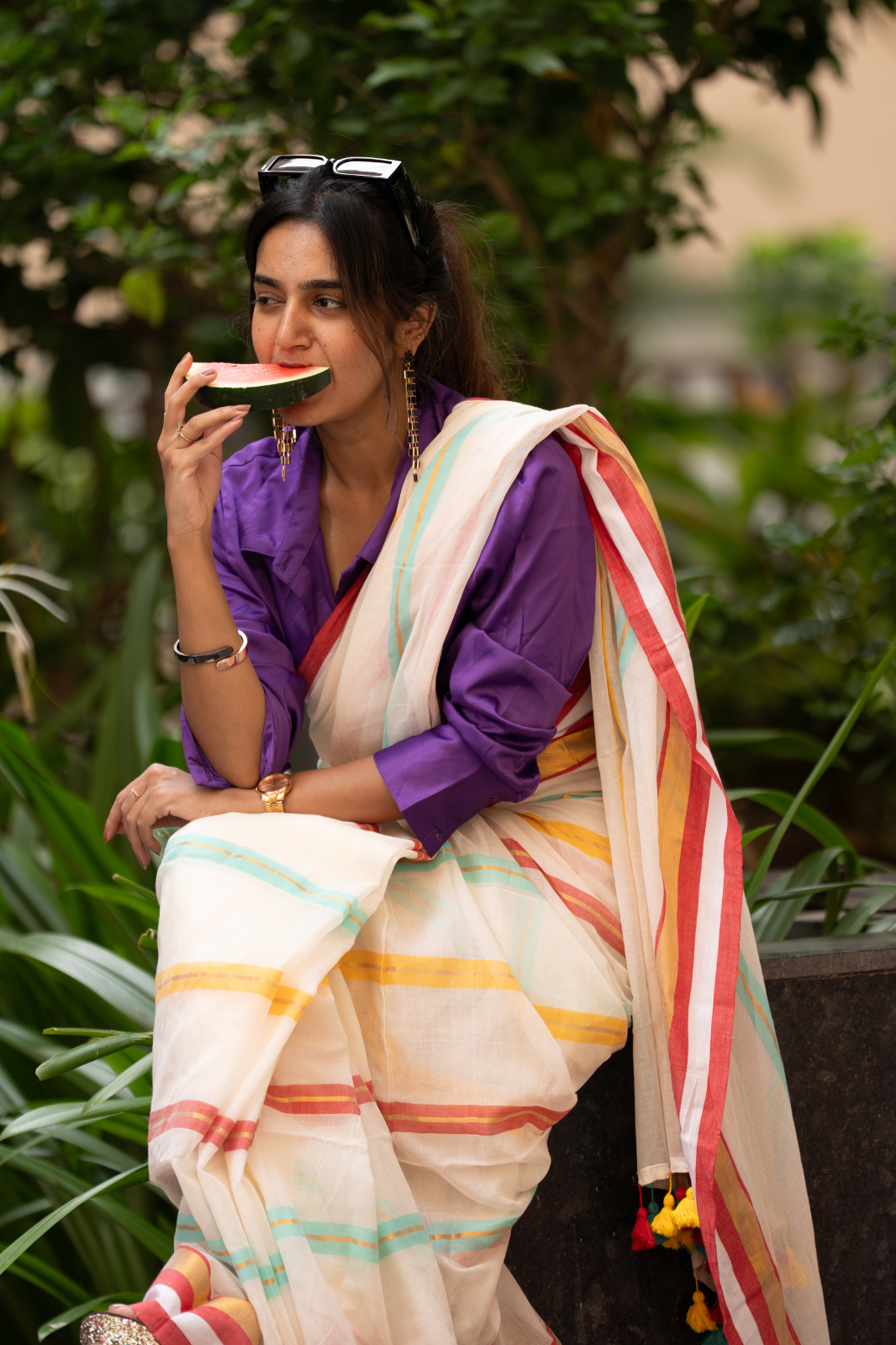 Ivory Carnival (Mul Cotton Saree)
