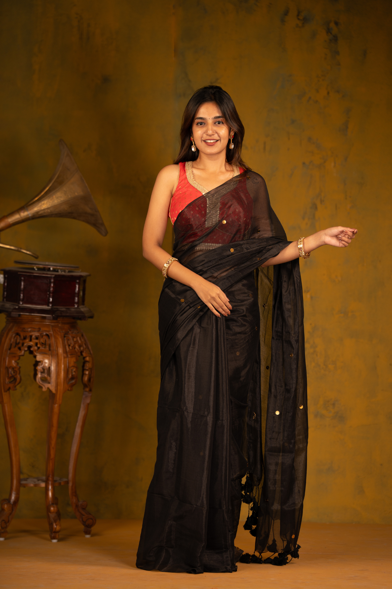 Midnight Ember (Tissue Mul Cotton Saree)