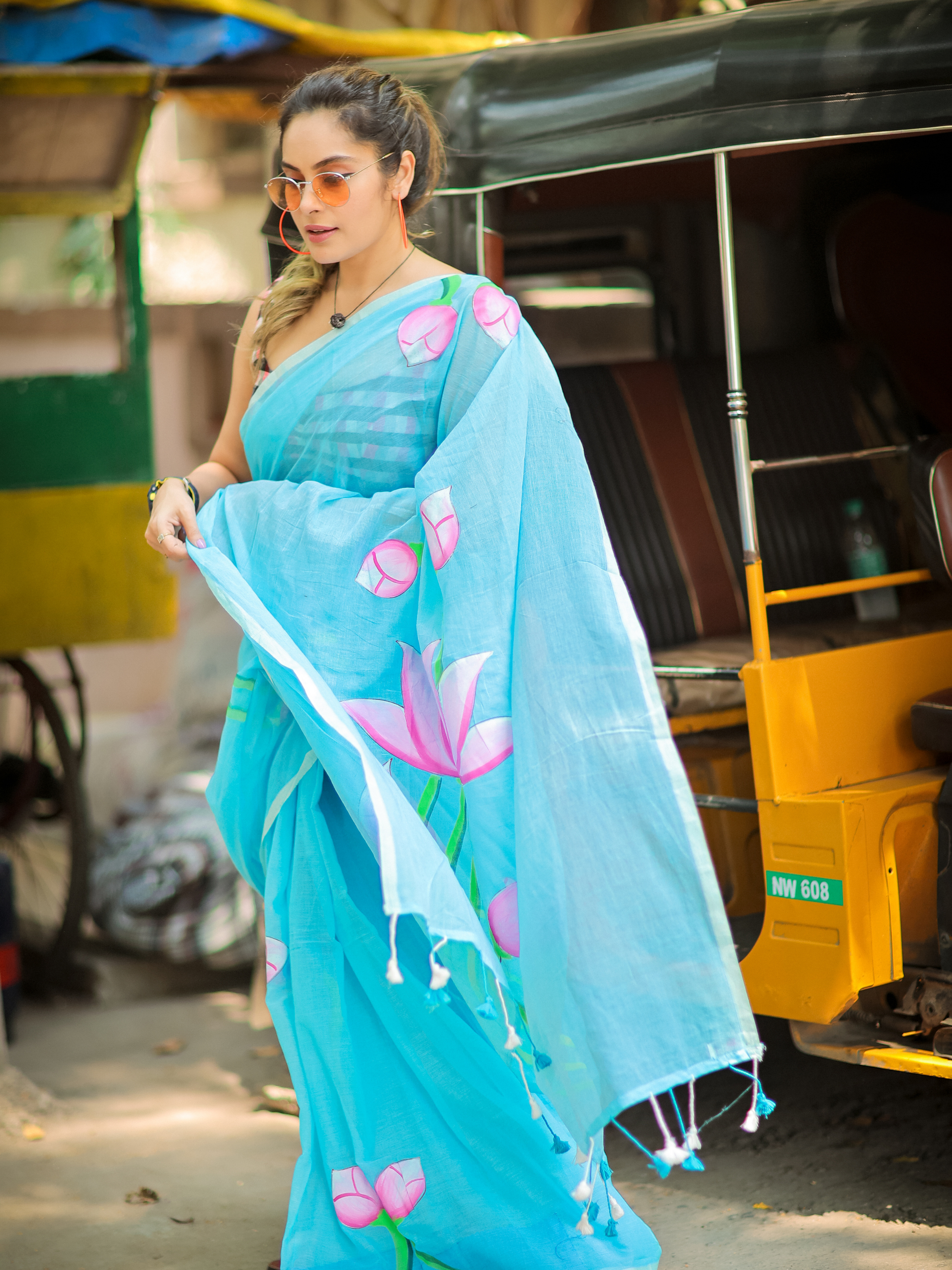 Blueberry Blush (Pure Mul Cotton Saree)