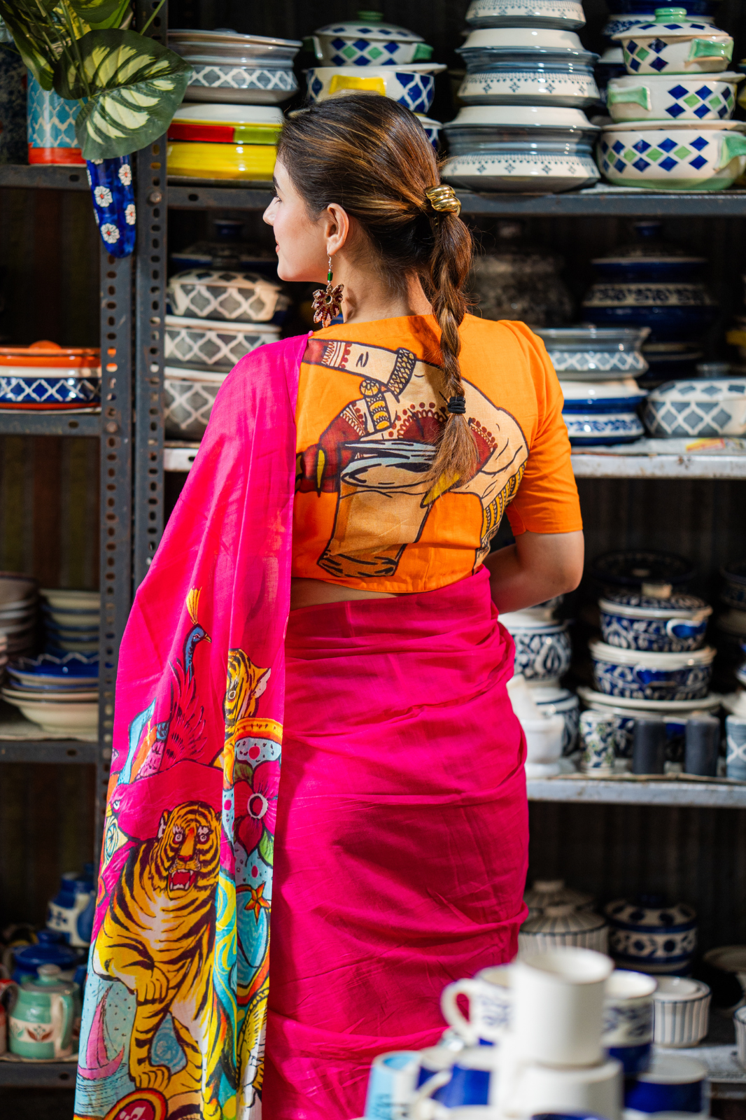 Ethnic Electric Pop (Mul Cotton Saree)
