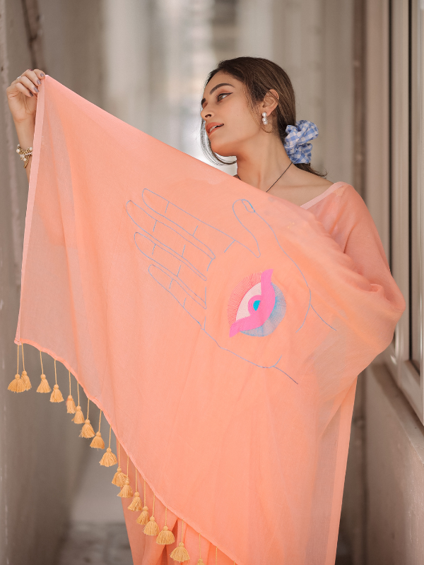 GlamGram (Hand Embroidery Mul Mul Cotton Saree)