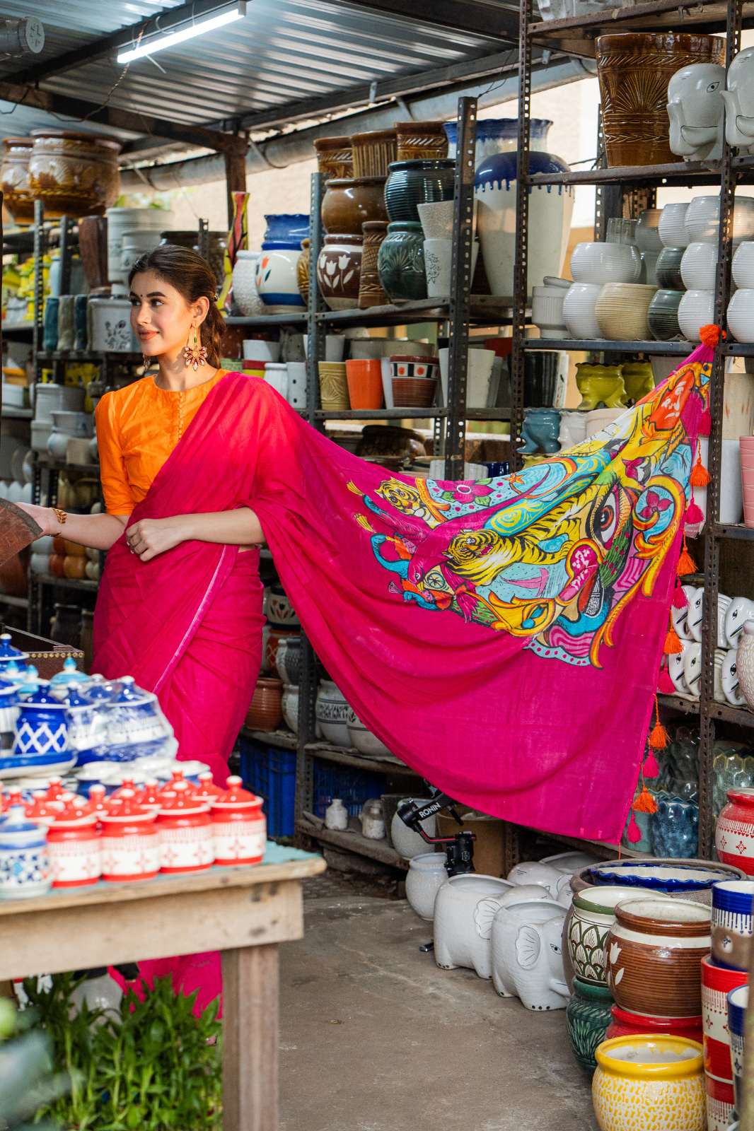 Ethnic Electric Pop (Mul Cotton Saree)