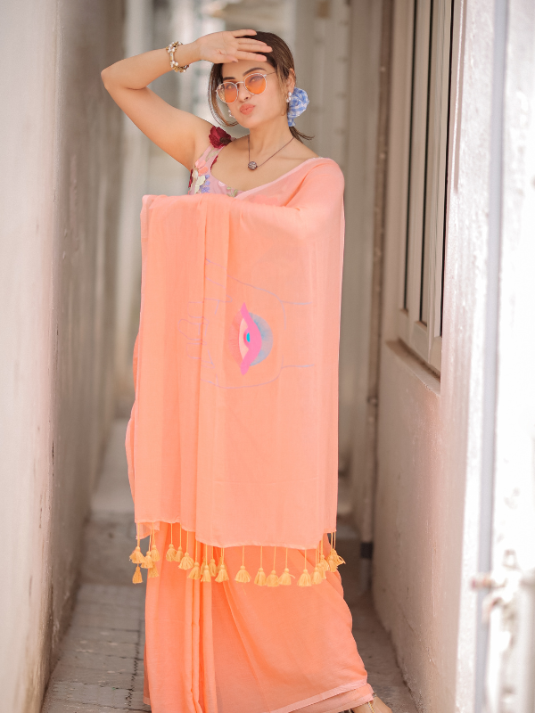 GlamGram (Hand Embroidery Mul Mul Cotton Saree)