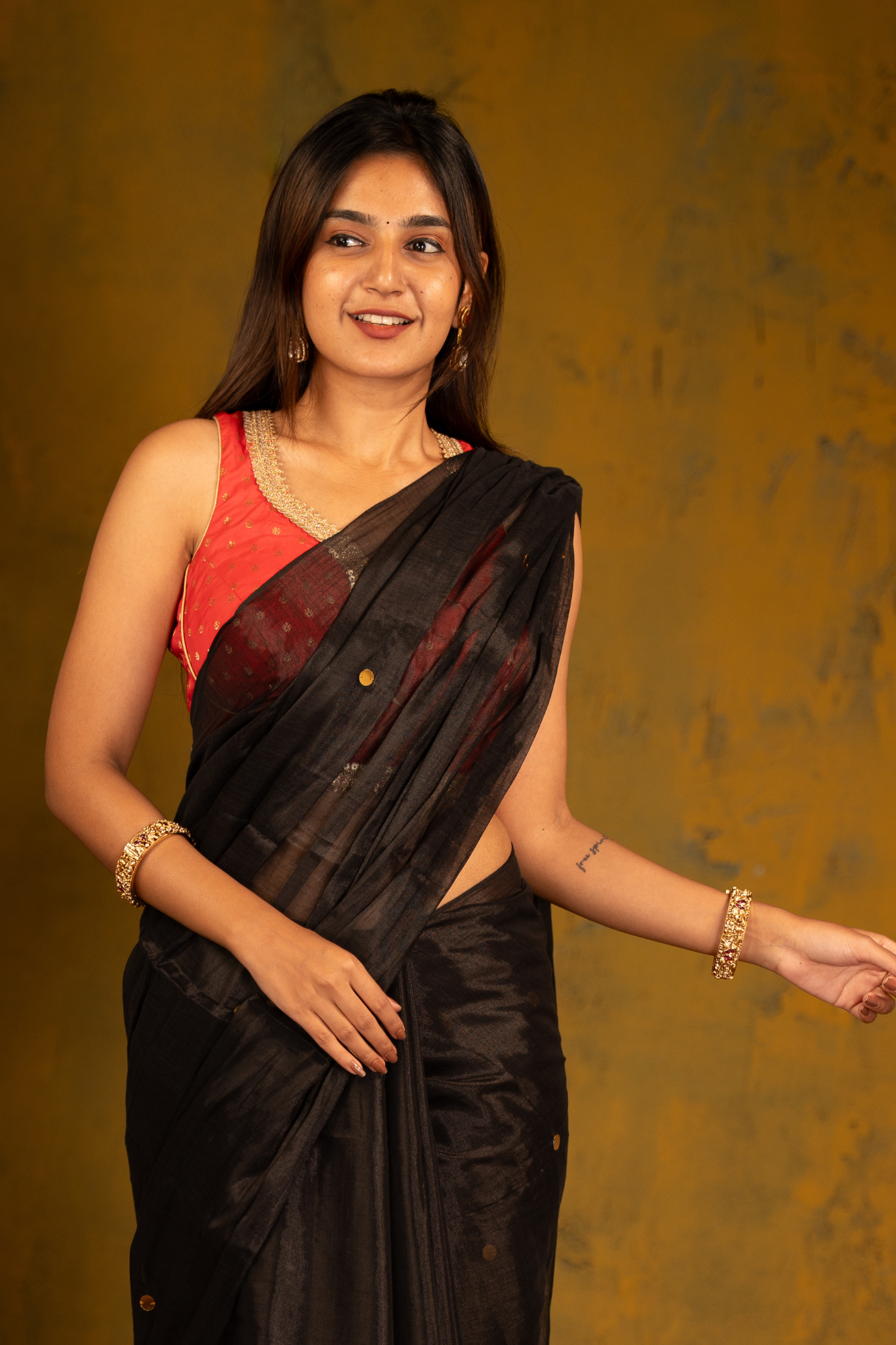 Midnight Ember (Tissue Mul Cotton Saree)