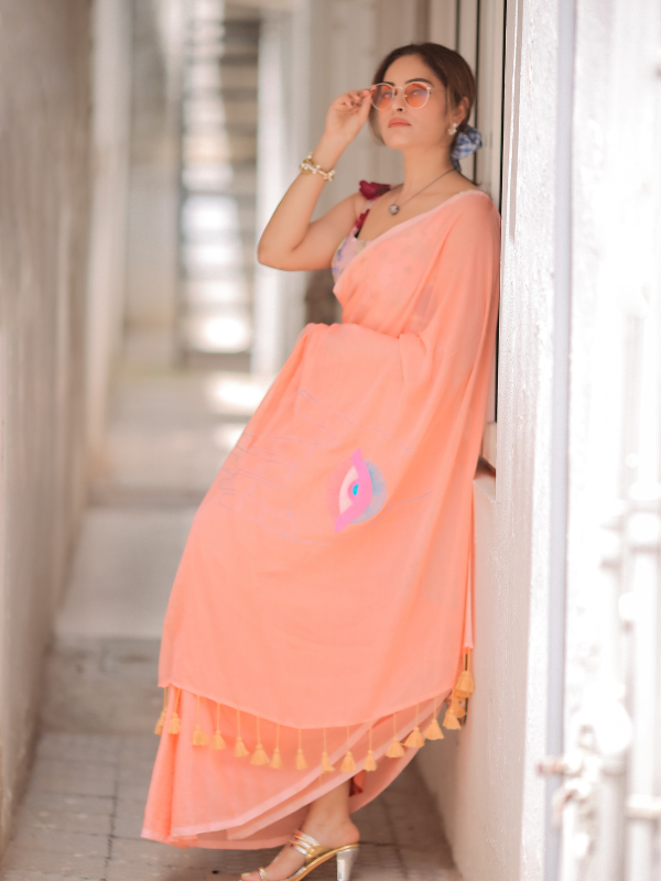 GlamGram (Hand Embroidery Mul Mul Cotton Saree)