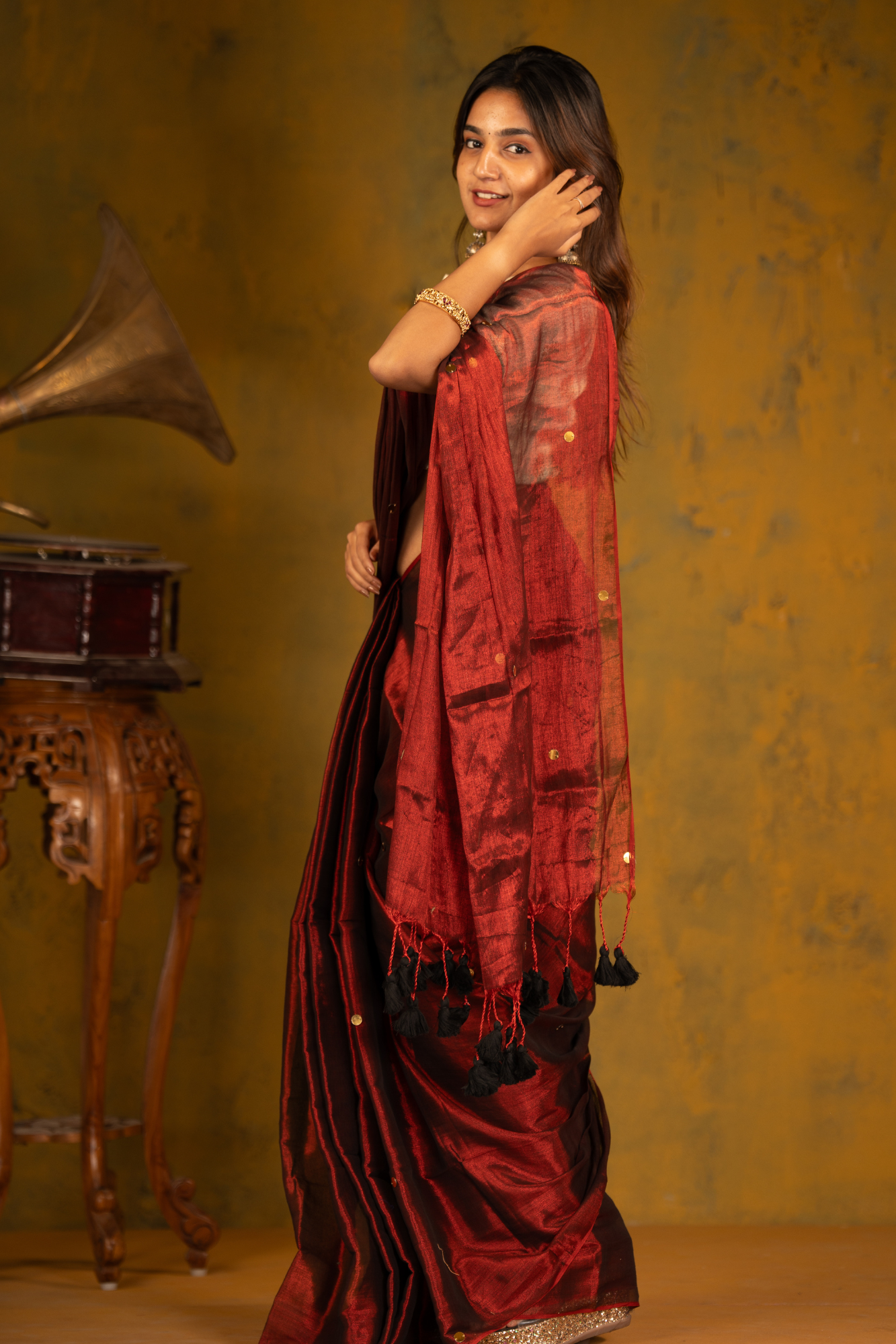 Crimson Flame (Tissue Mul Cotton Saree)
