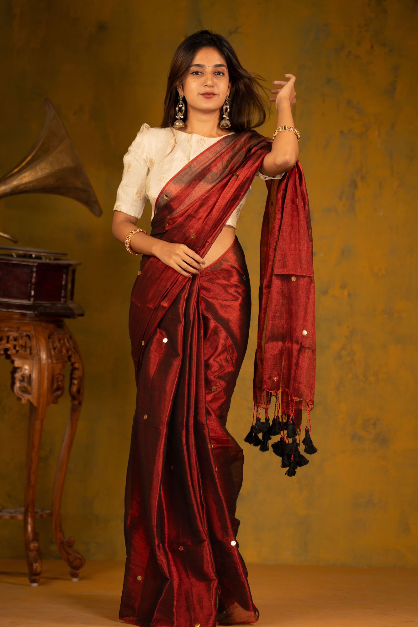 Crimson Flame (Tissue Mul Cotton Saree)