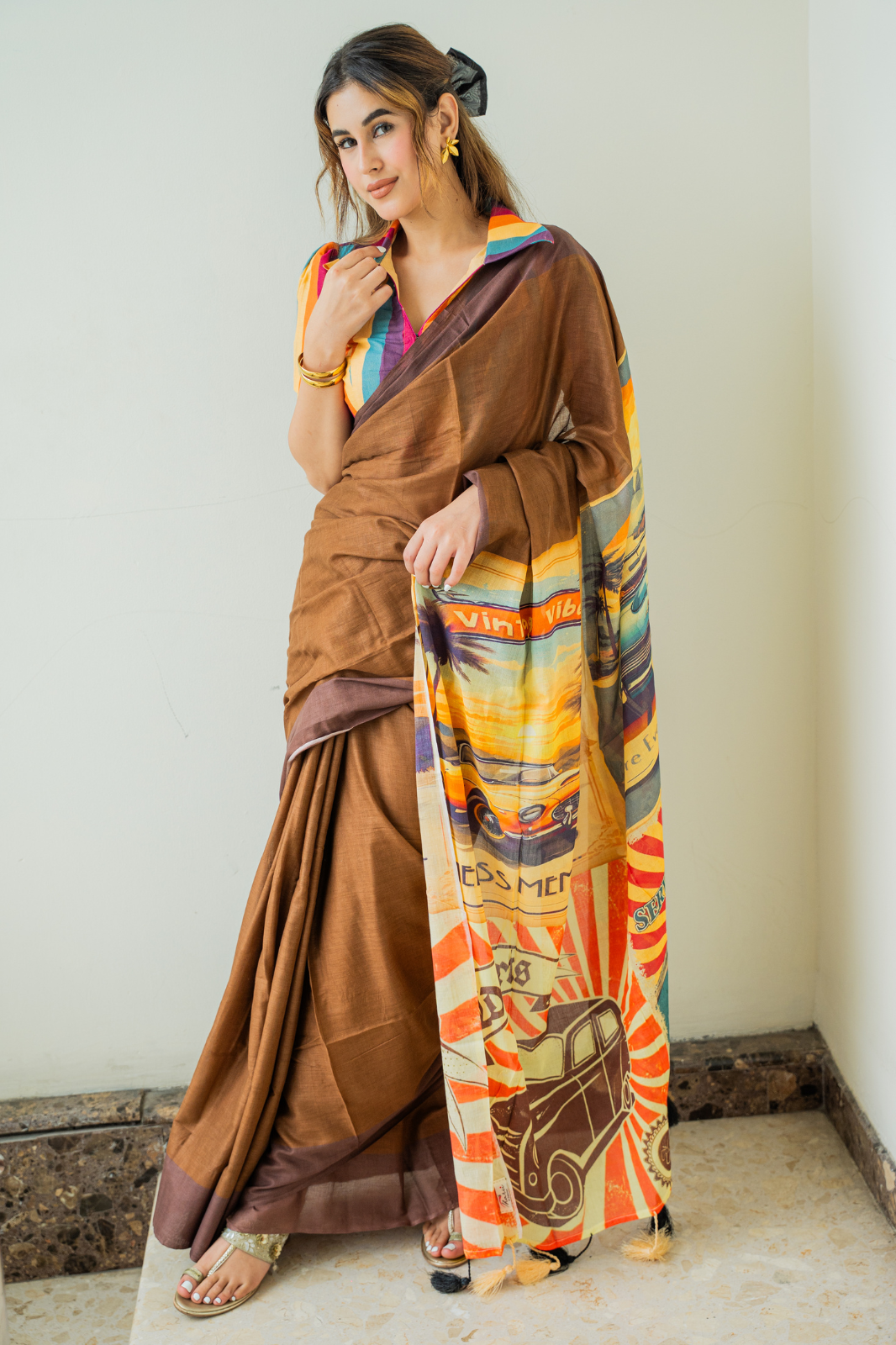 Retro Ride Pop (Mul Cotton Saree)