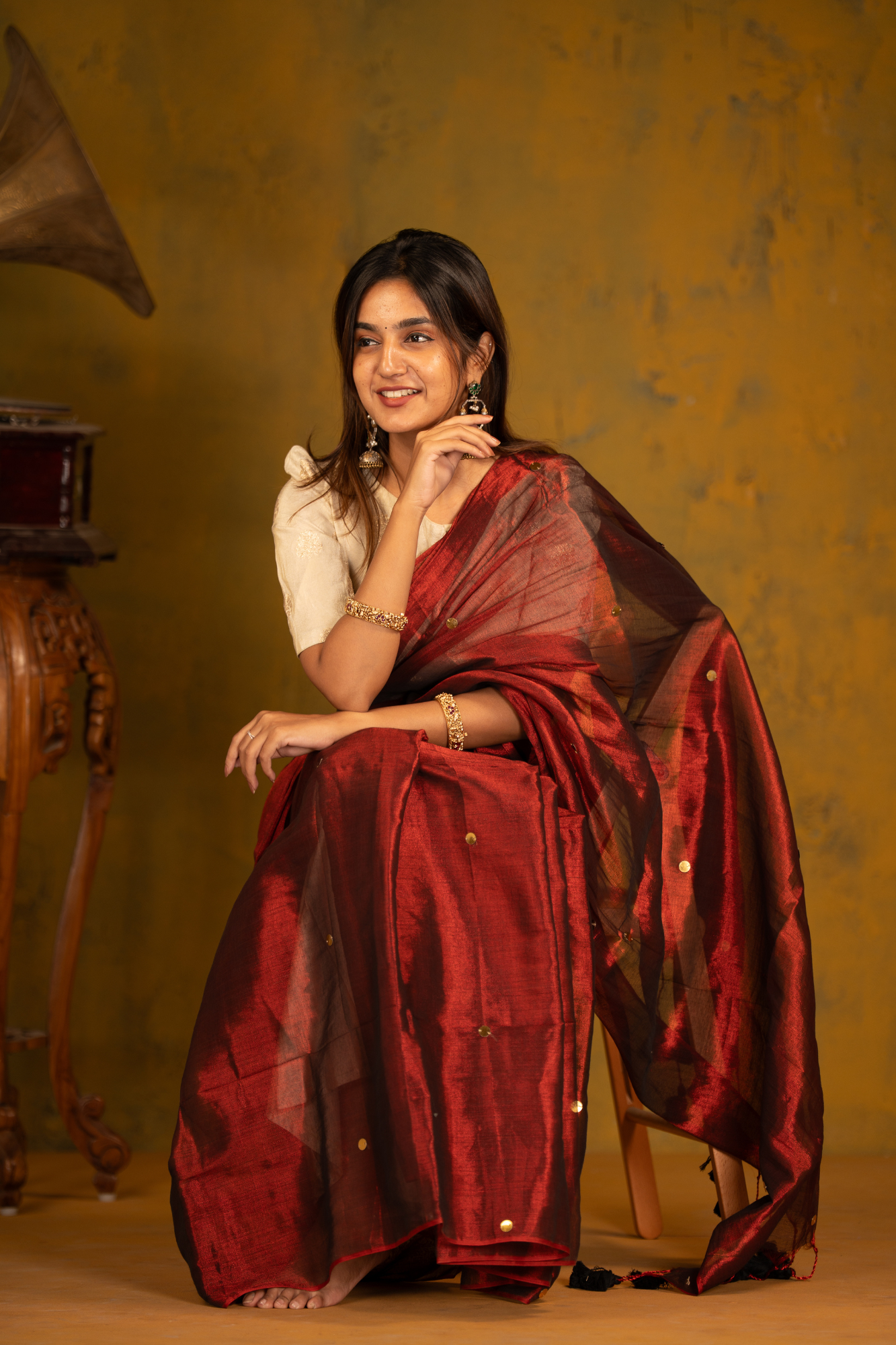 Crimson Flame (Tissue Mul Cotton Saree)