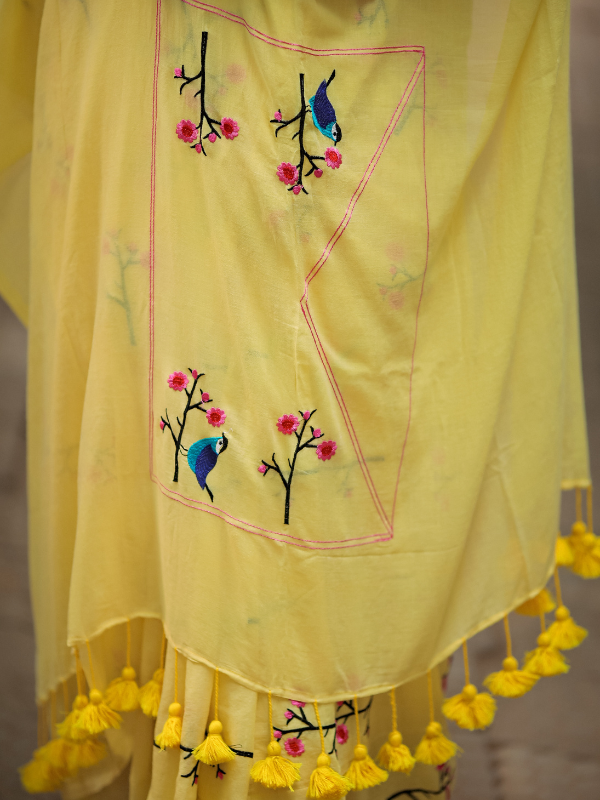 Trending Texture (Hand Embroidery Mul Mul Cotton Saree)