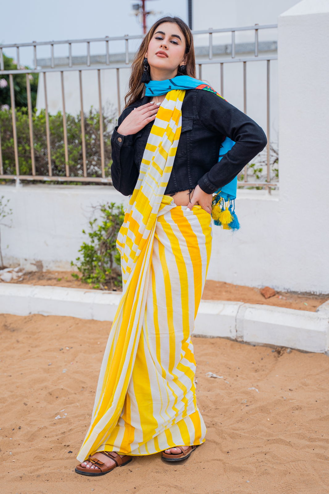 Striped Sunshine Pop (Mul Cotton Saree)