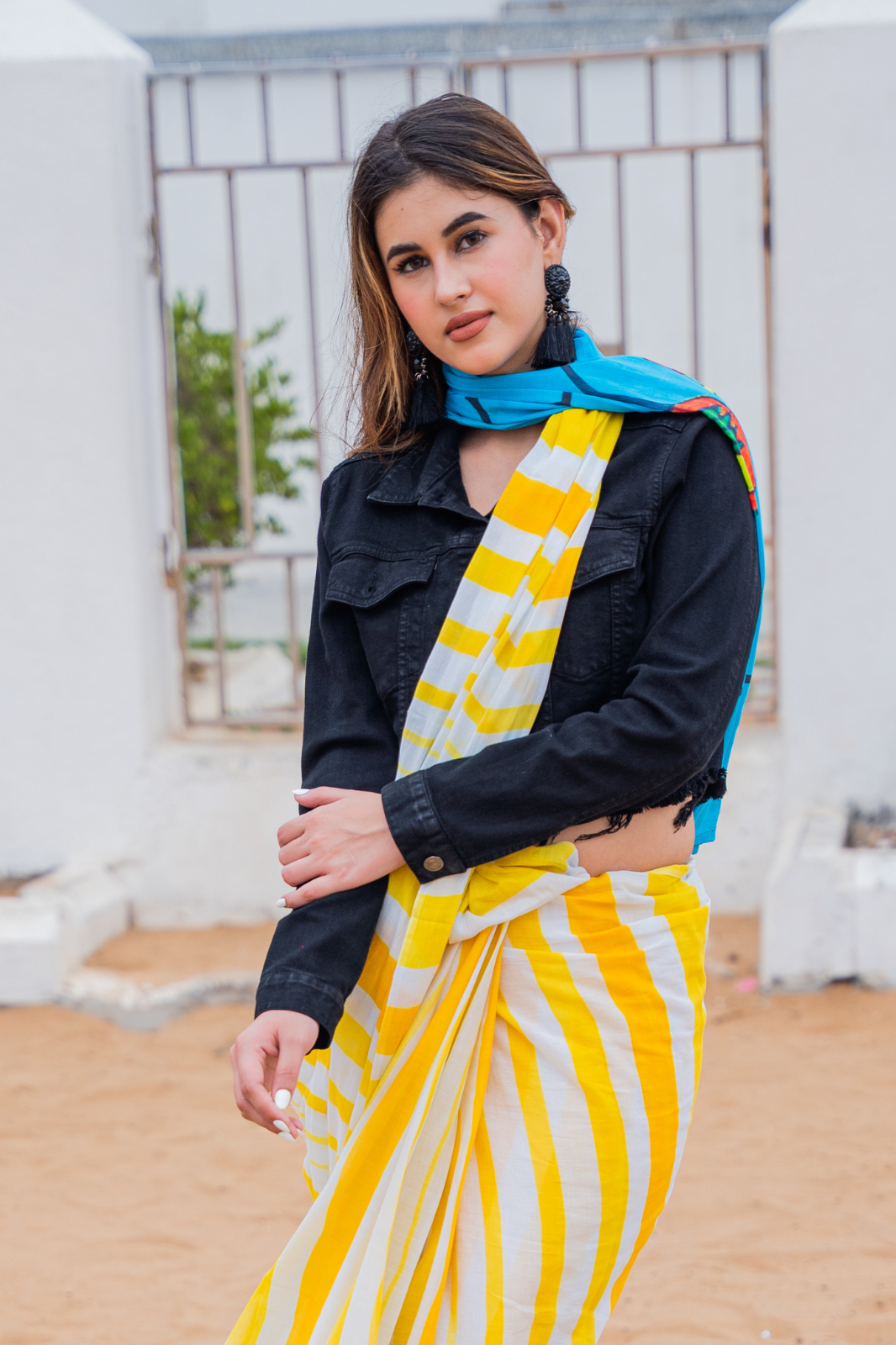 Striped Sunshine Pop (Mul Cotton Saree)