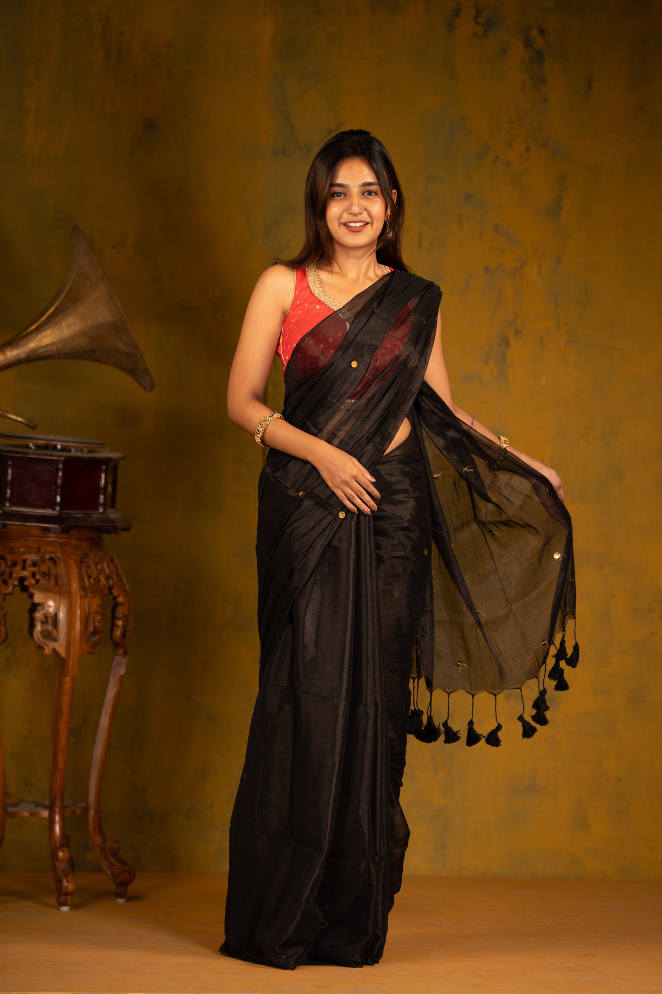 Midnight Ember (Tissue Mul Cotton Saree)