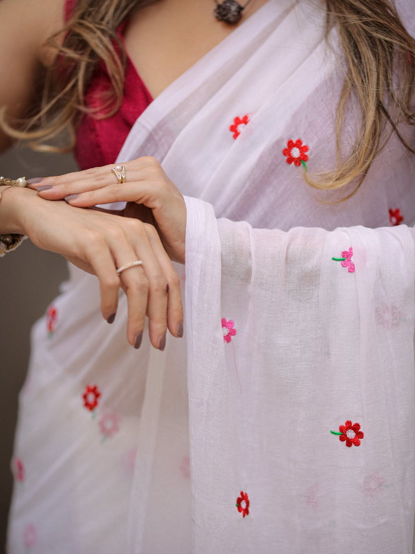 Insta Blush (Hand Embroidery Mul Mul Cotton Saree)