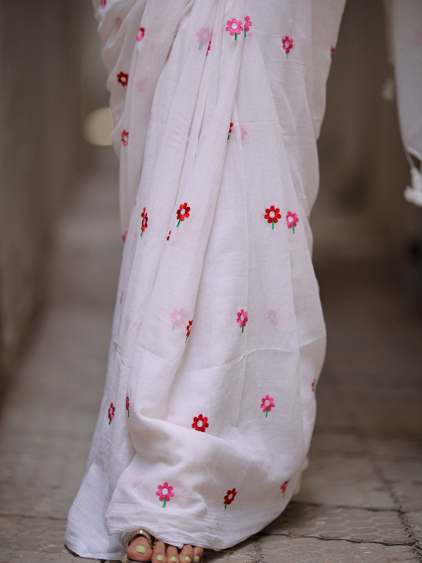 Insta Blush (Hand Embroidery Mul Mul Cotton Saree)