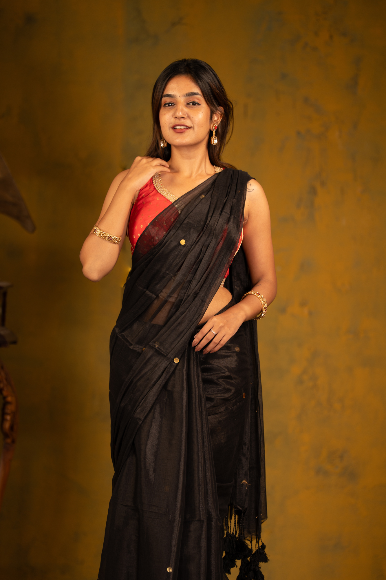 Midnight Ember (Tissue Mul Cotton Saree)