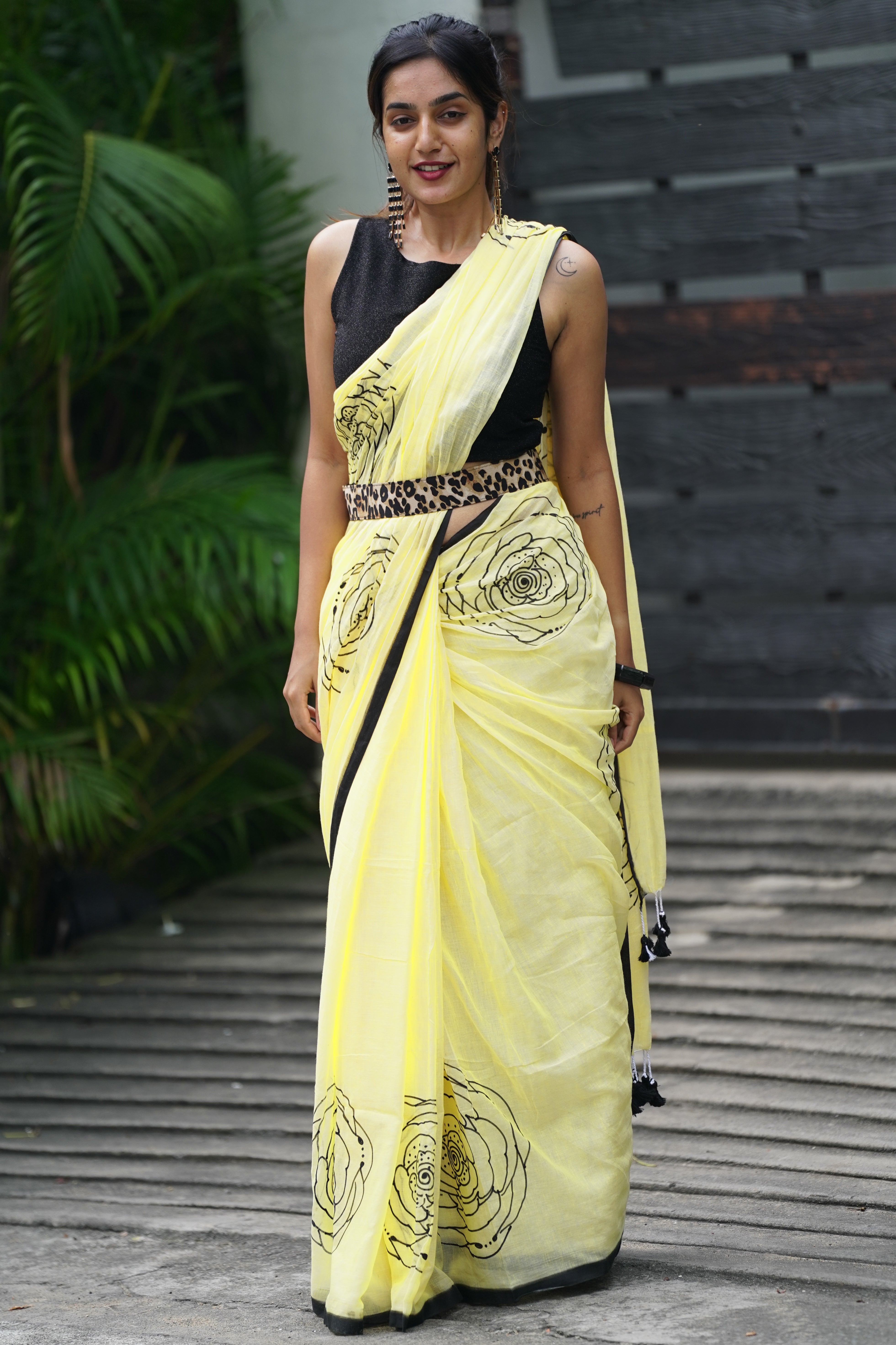 Cheeky Citrus Bloom (Mul Cotton Saree)