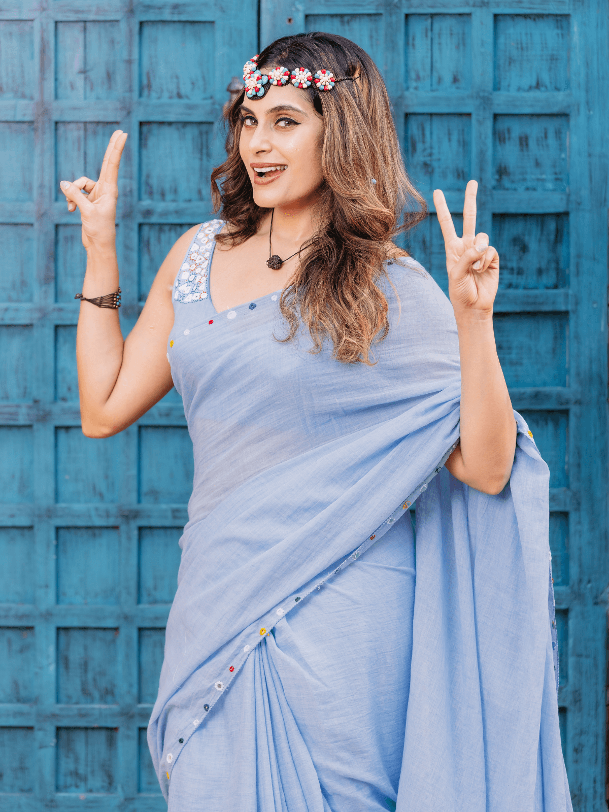 Azure Reflections (Mirror Work Aqua Blue Blouse)