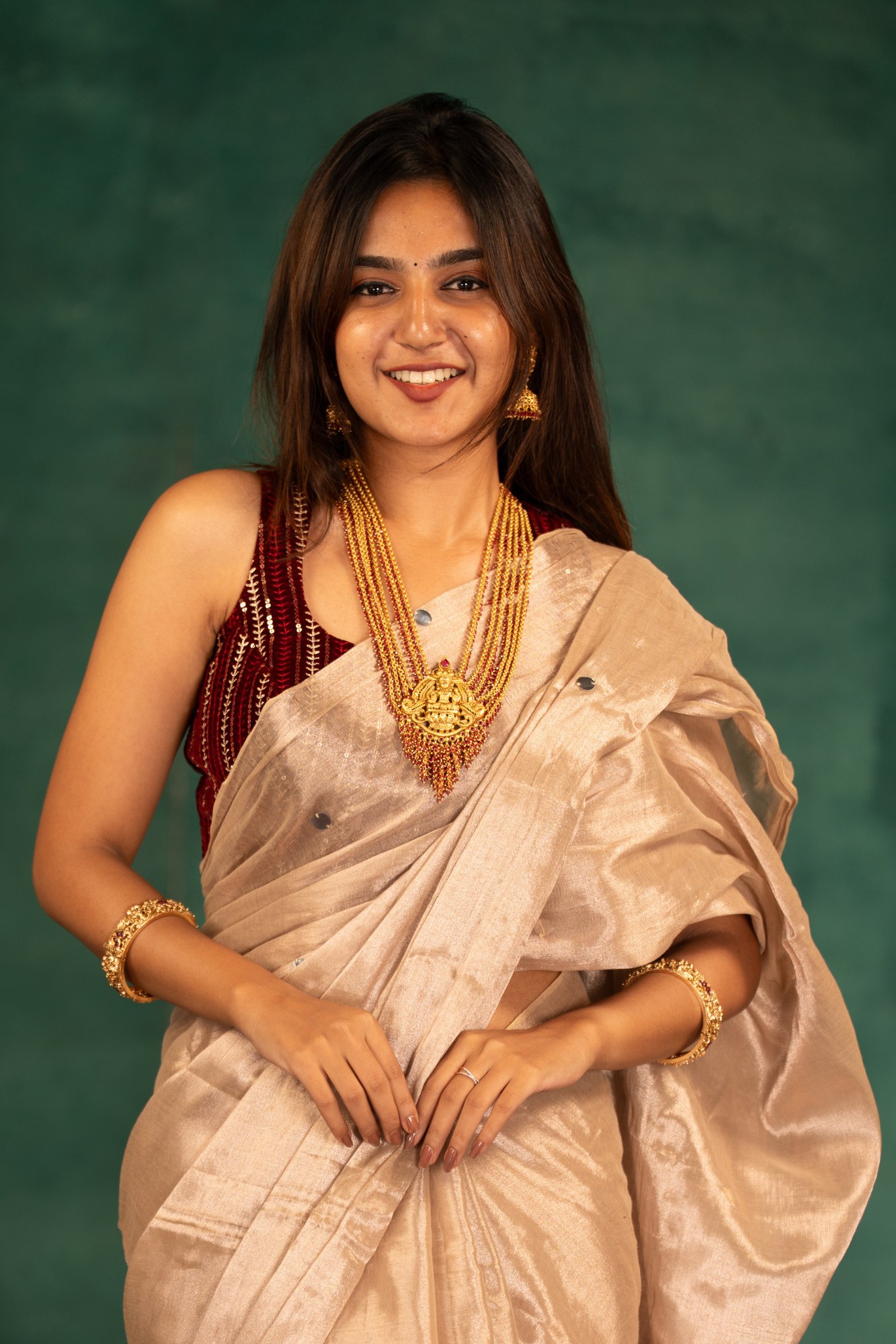 Moonlit Sandal Pearls (Tissue Mul Cotton Saree)