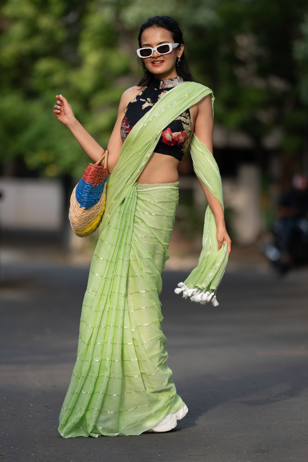 The Verdant Muse (Mul Mul Cotton Saree)