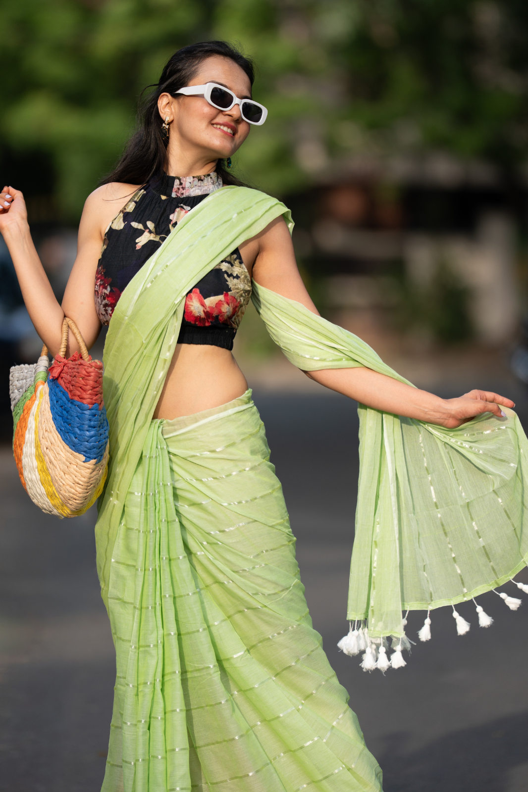 The Verdant Muse (Mul Mul Cotton Saree)
