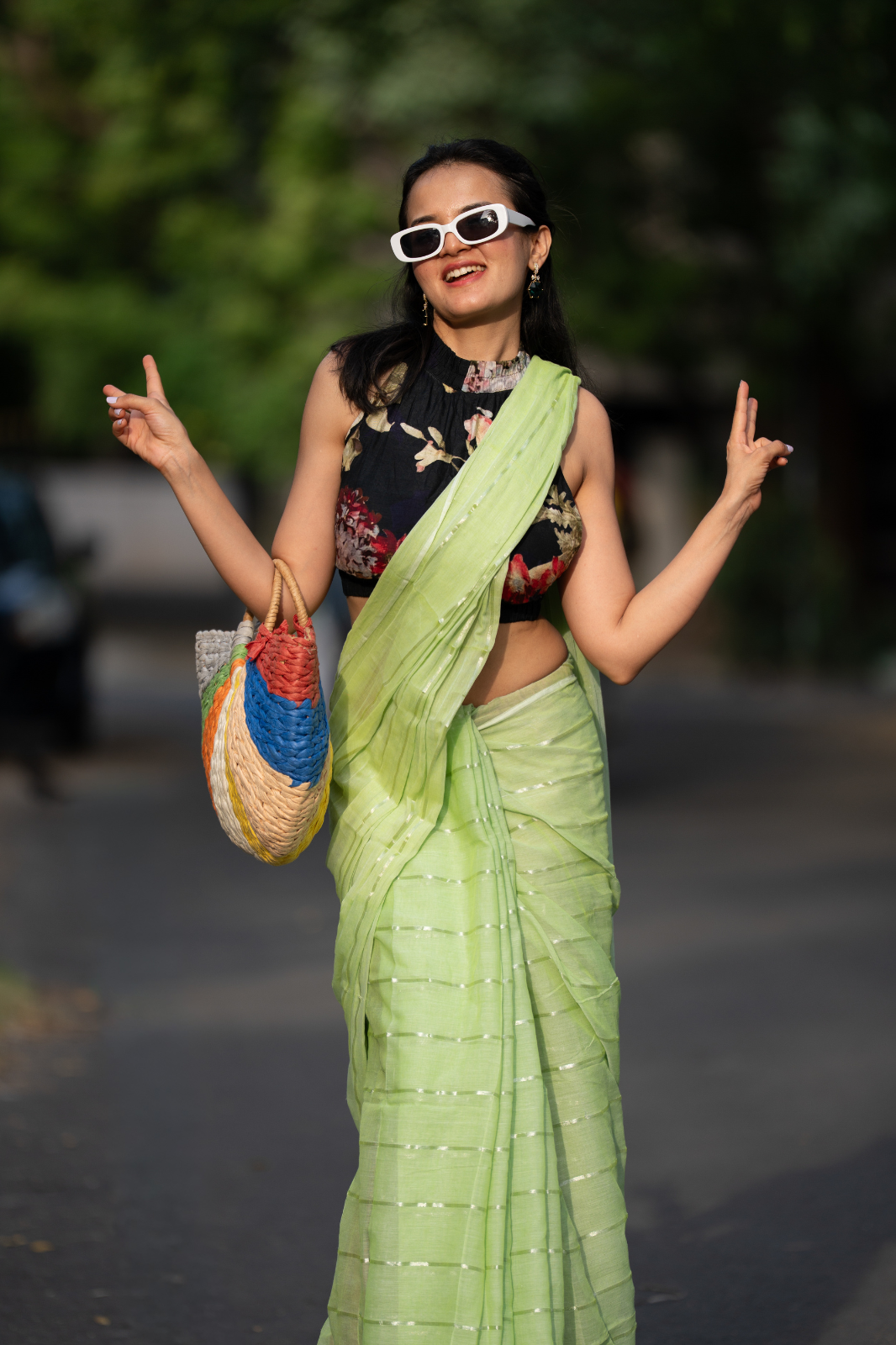 The Verdant Muse (Mul Mul Cotton Saree)