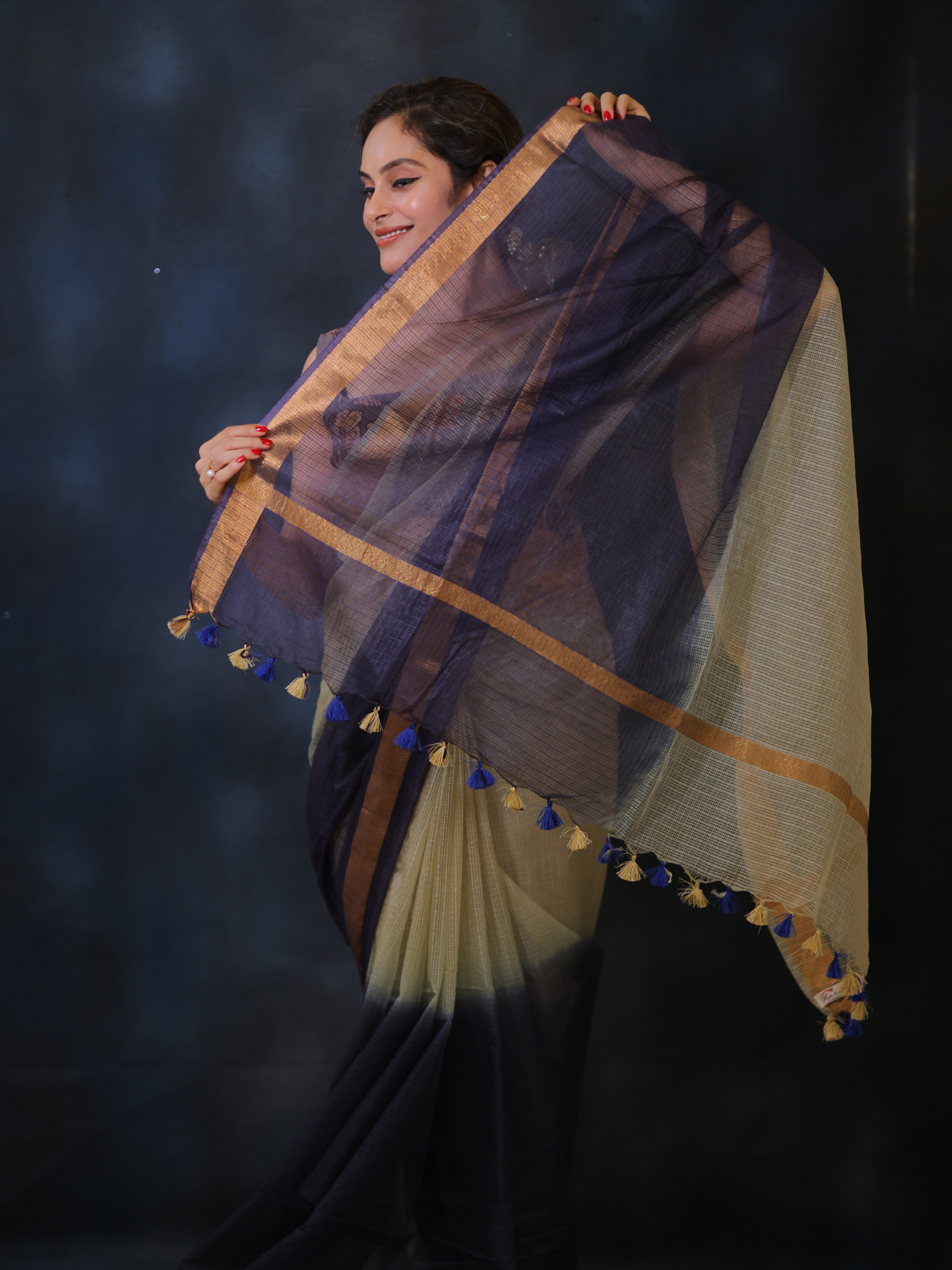 Blueberry Muhallebi (Kota Daria Saree + Unstitched Blouse Piece)