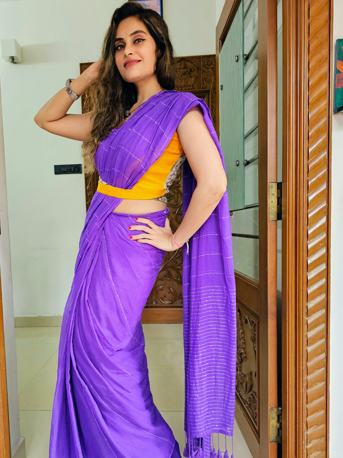 Amethyst Elegance (Pure Mul Cotton Saree)