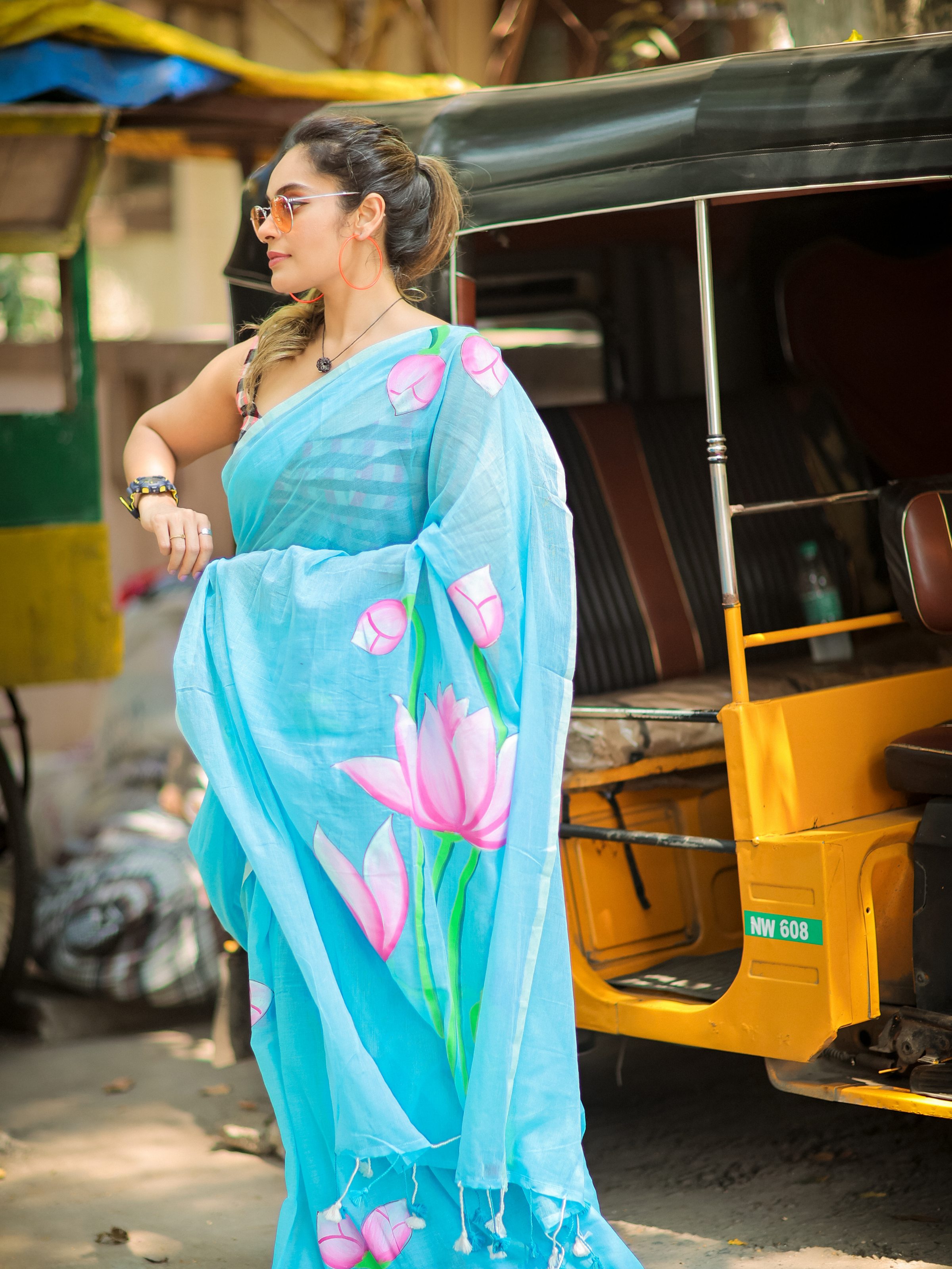 Blueberry Blush (Pure Mul Cotton Saree)