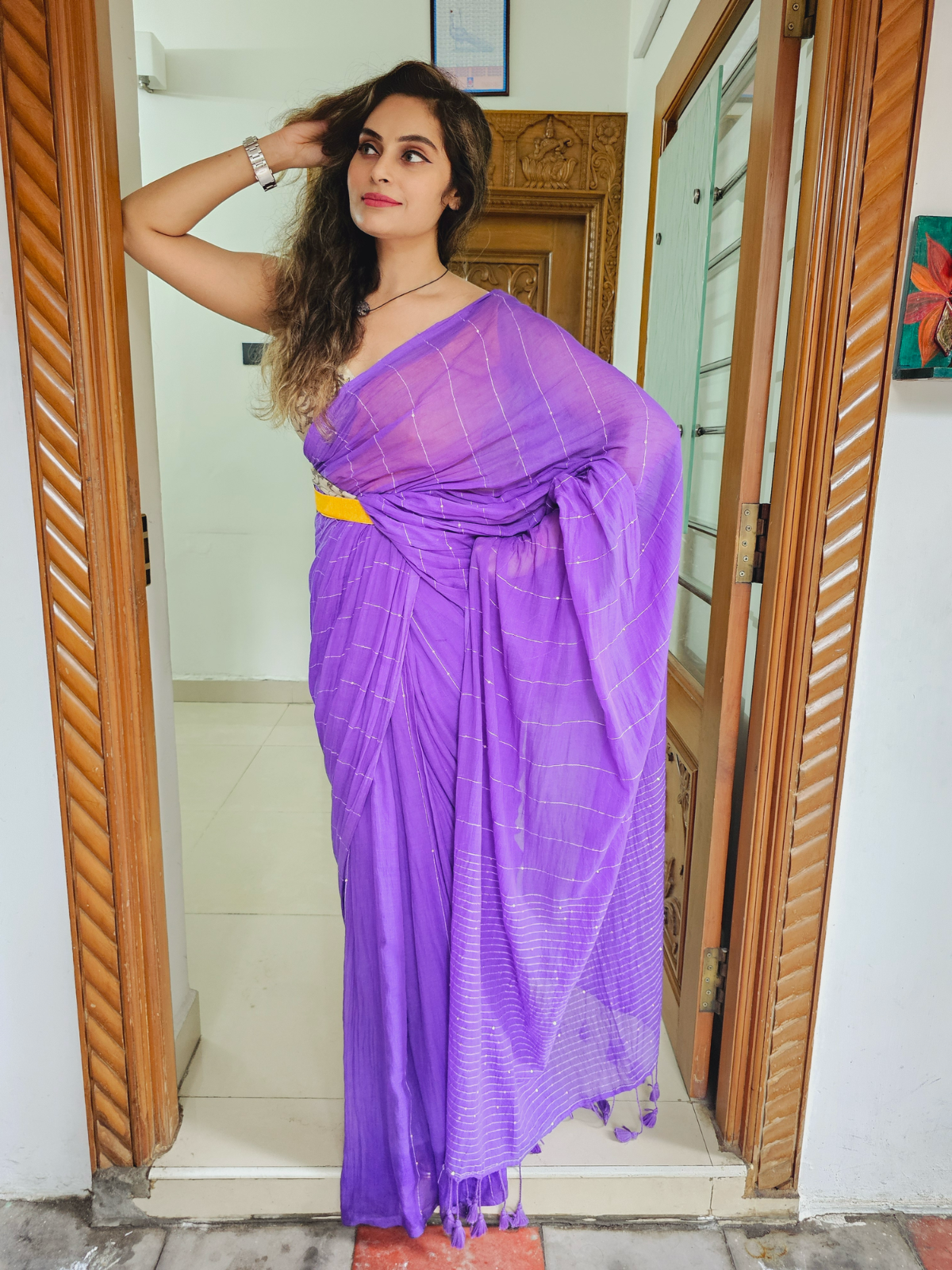 Amethyst Elegance (Pure Mul Cotton Saree)