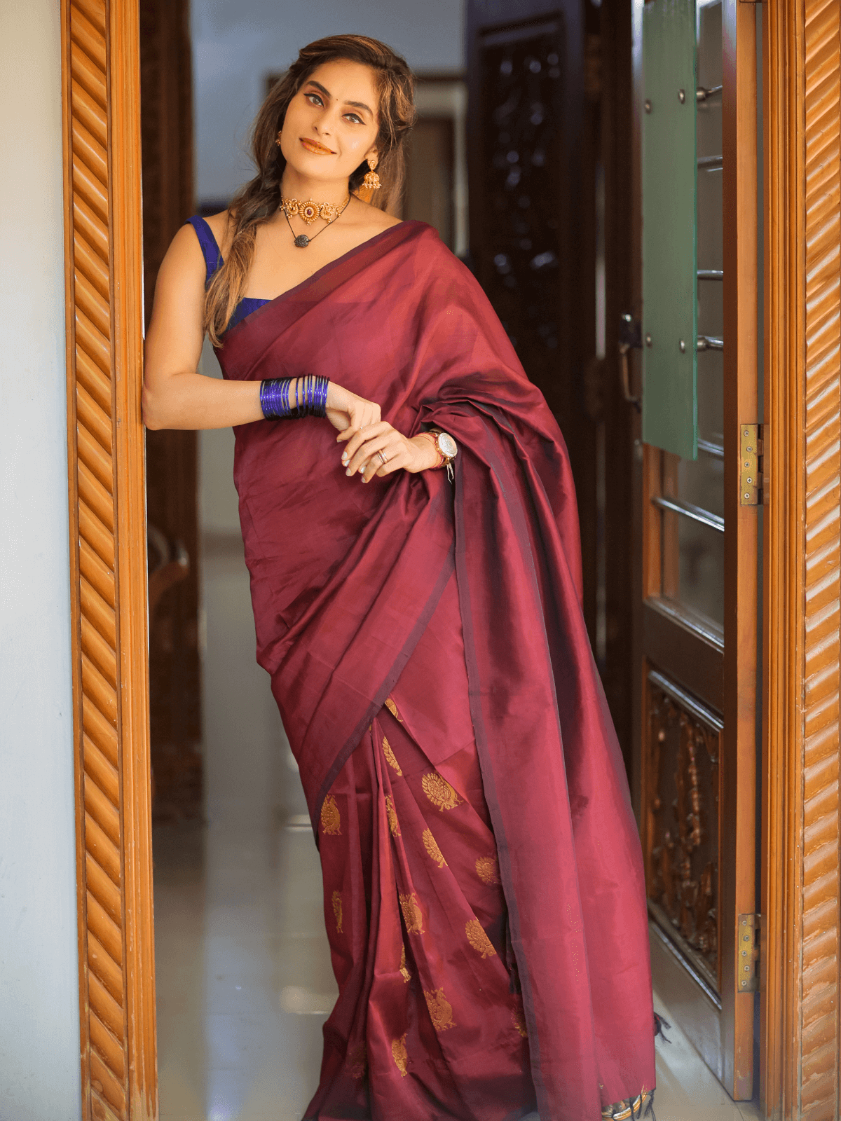 Rahat Multicolor Saree with Fancy Hand Work Blouse and Contrast Matchi –  ShilpKala Fashions