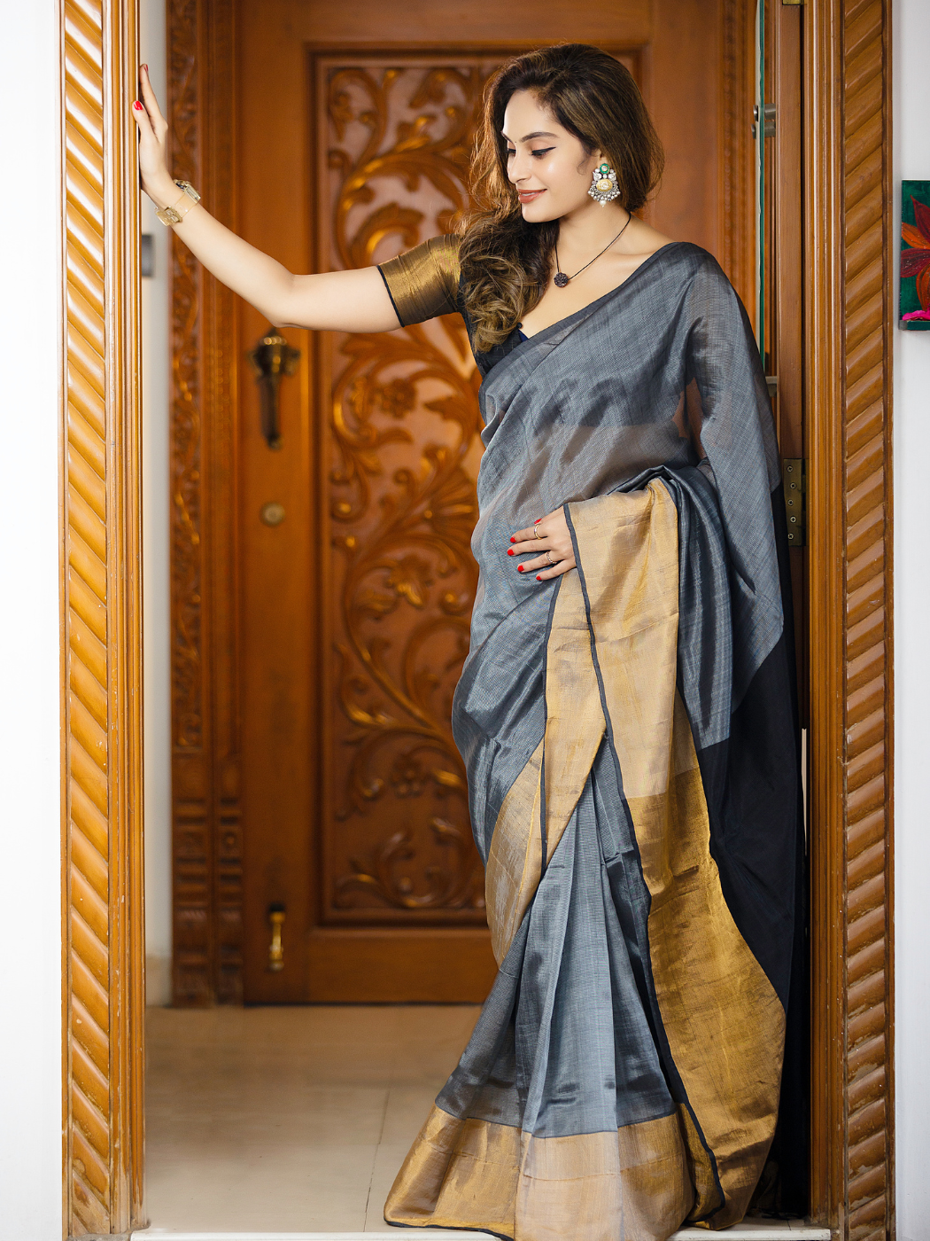 Nilamati Blue Mangalaliri Handloom Pure Silk Cotton saree - Seven Sarees