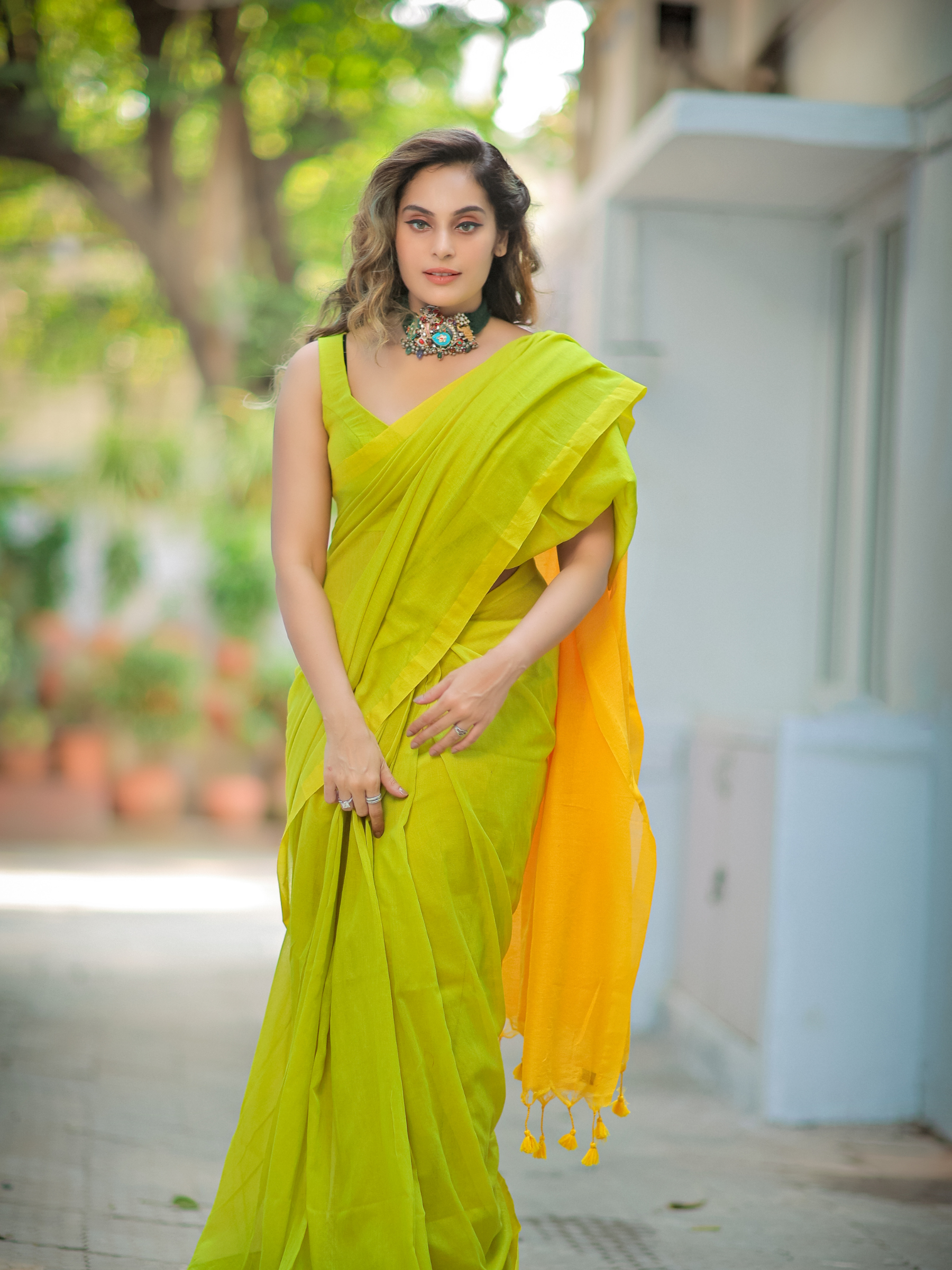 Basanti (Pure Mul Cotton Saree + Unstitched Blouse Piece)