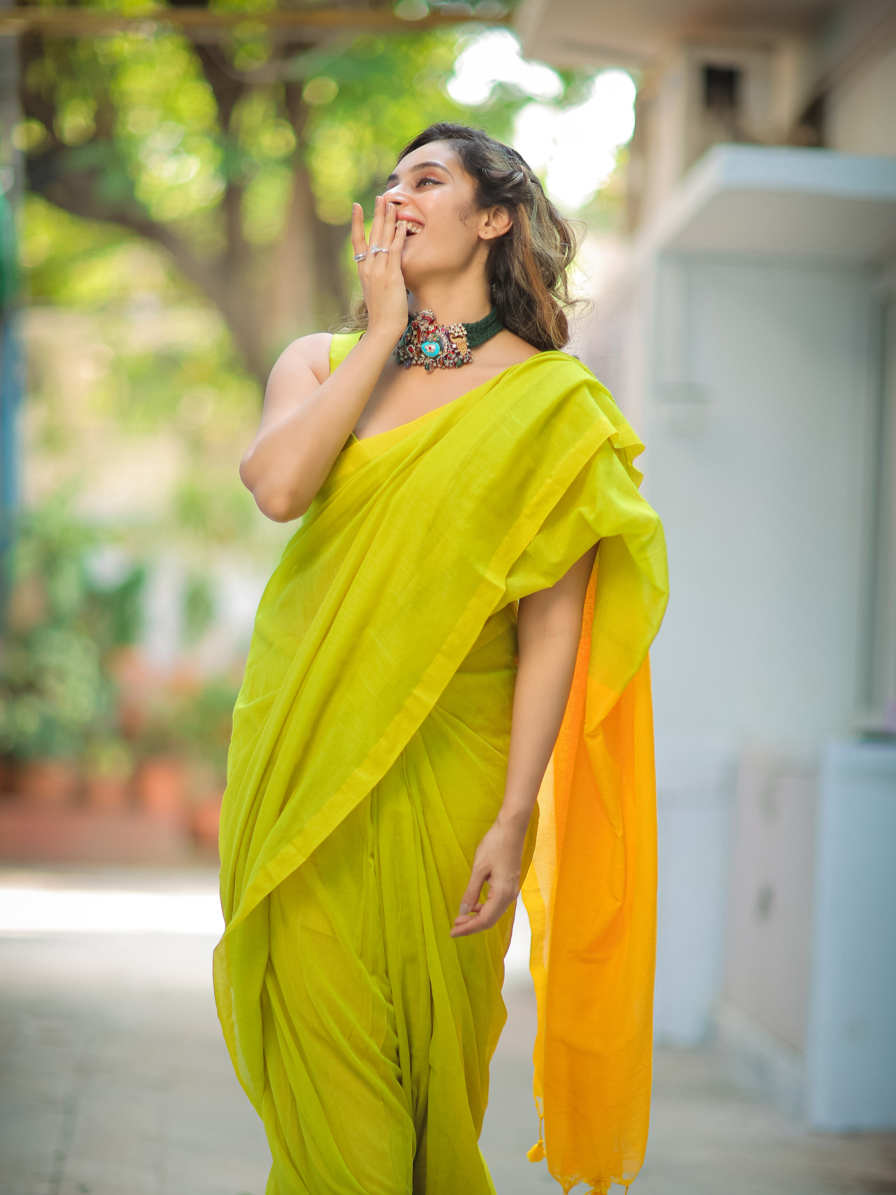 Basanti (Pure Mul Cotton Saree + Unstitched Blouse Piece)