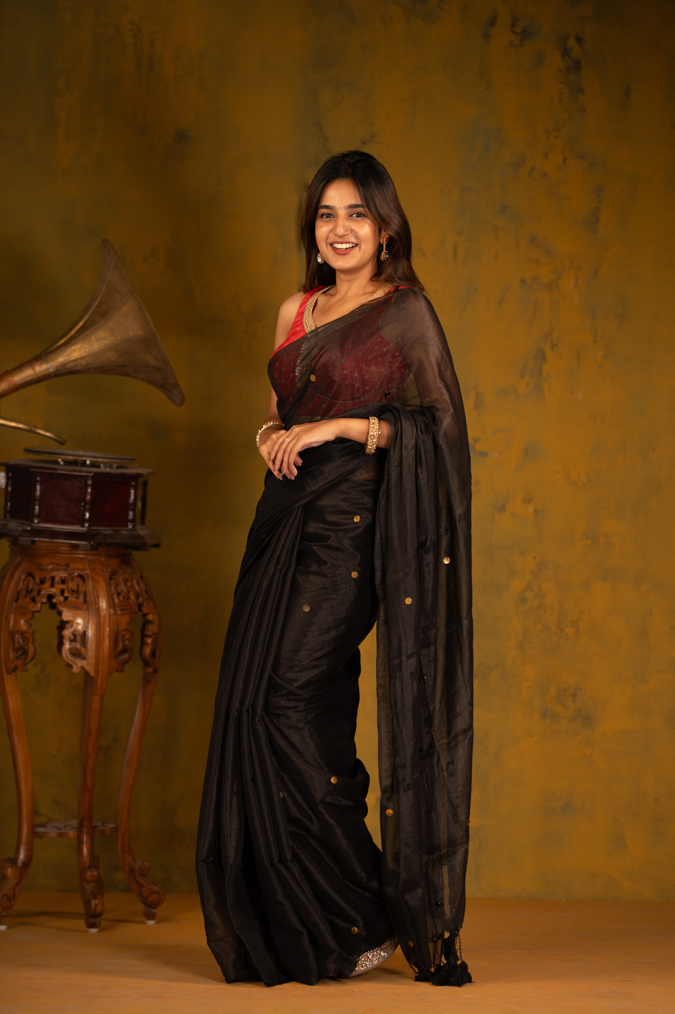 Midnight Ember (Tissue Mul Cotton Saree)