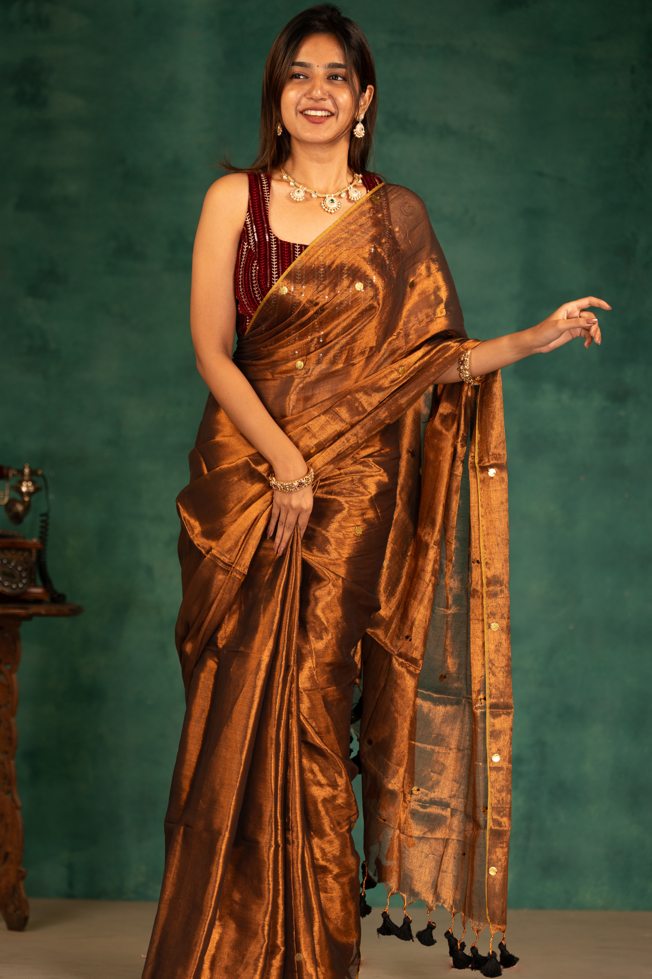 Amber Gleam (Tissue Mul Cotton Saree)