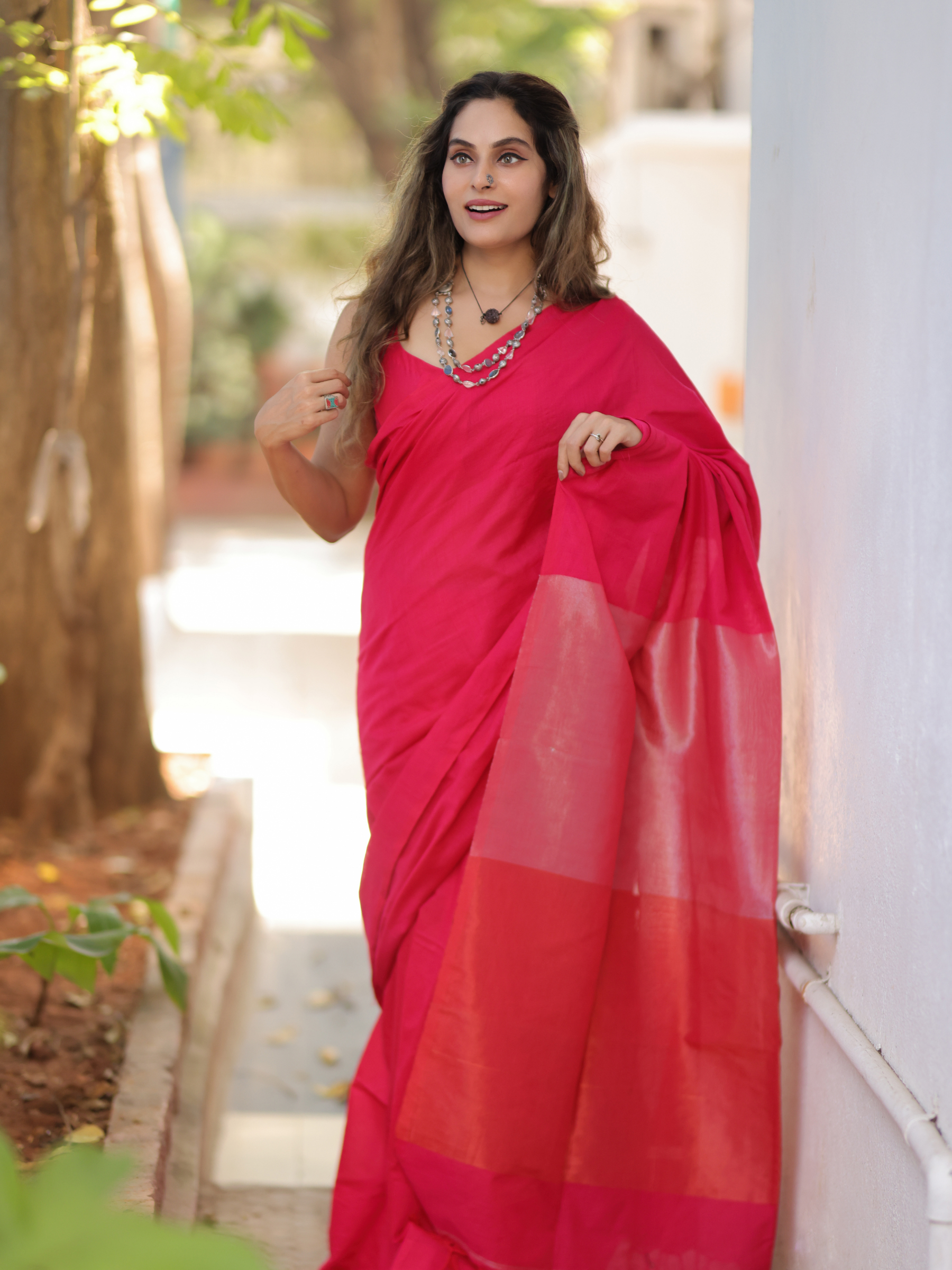 Rose Allure (Handwoven Cotton Tissue Saree + Unstitched Blouse Piece)