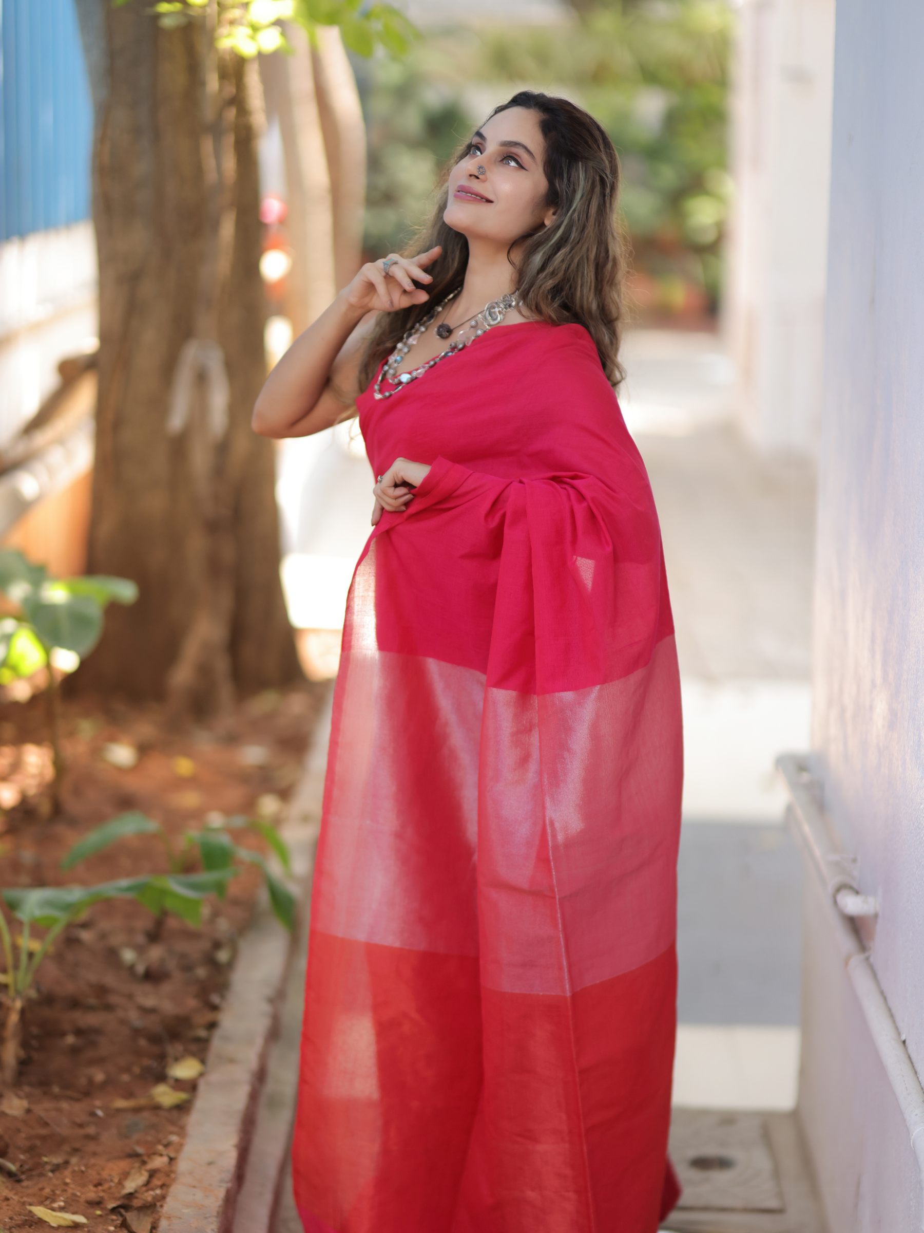 Rose Allure (Handwoven Cotton Tissue Saree + Unstitched Blouse Piece)