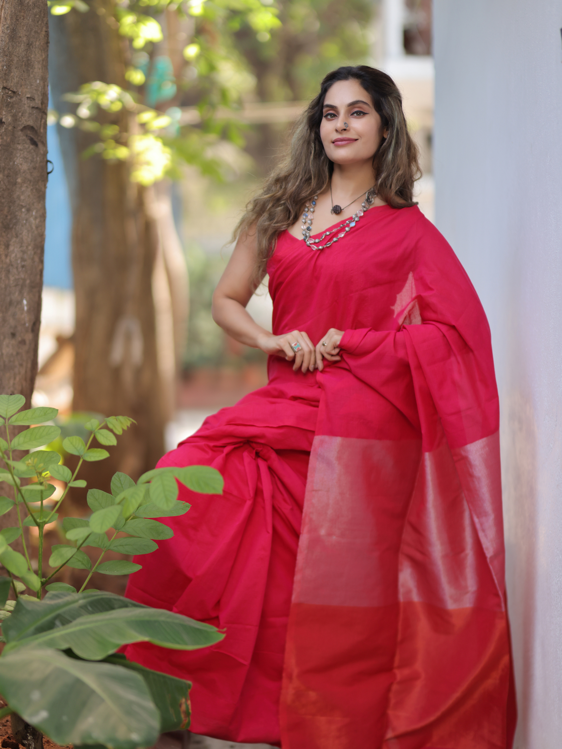 Rose Allure (Handwoven Cotton Tissue Saree + Unstitched Blouse Piece)