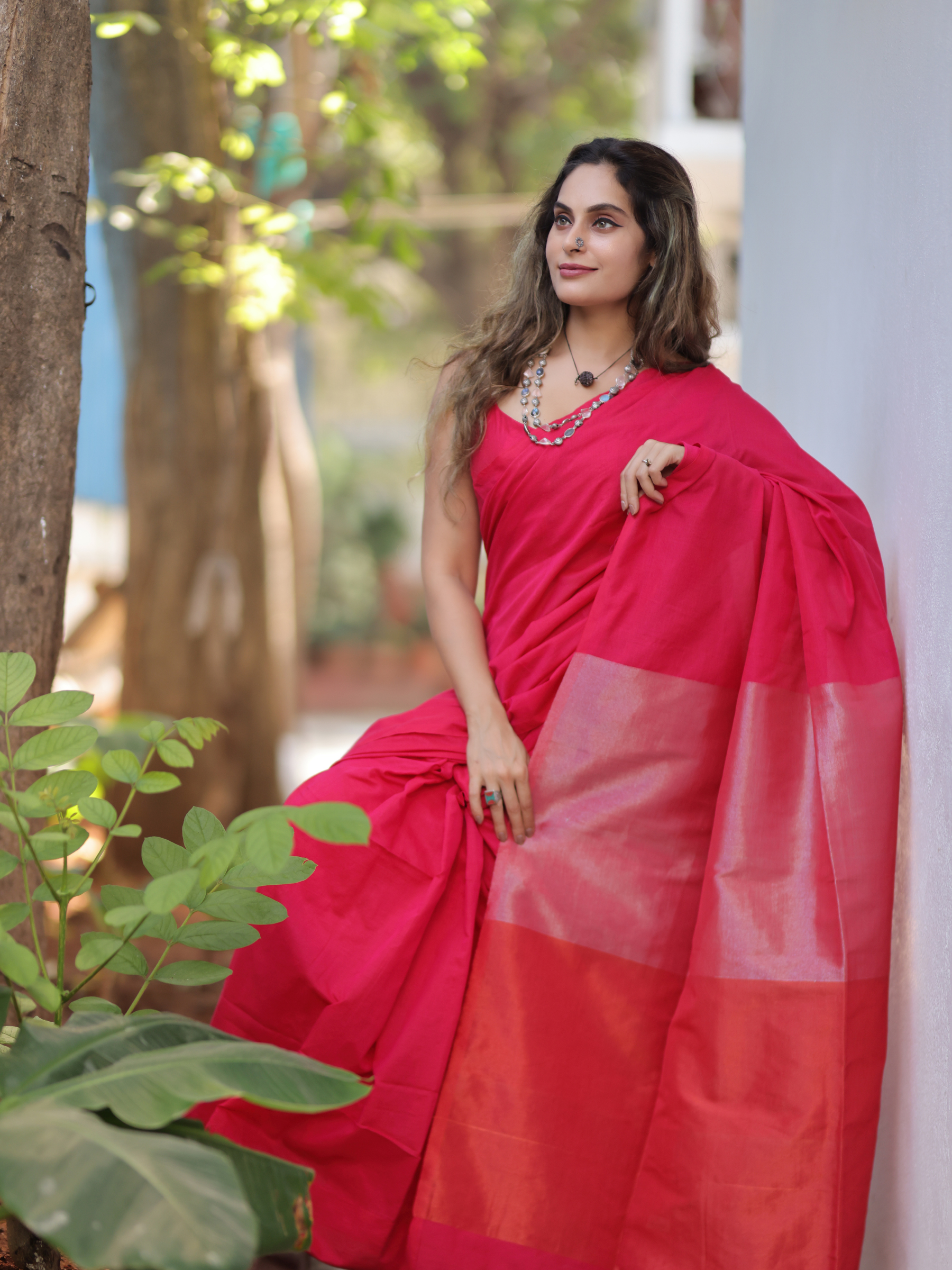 Rose Allure (Handwoven Cotton Tissue Saree + Unstitched Blouse Piece)