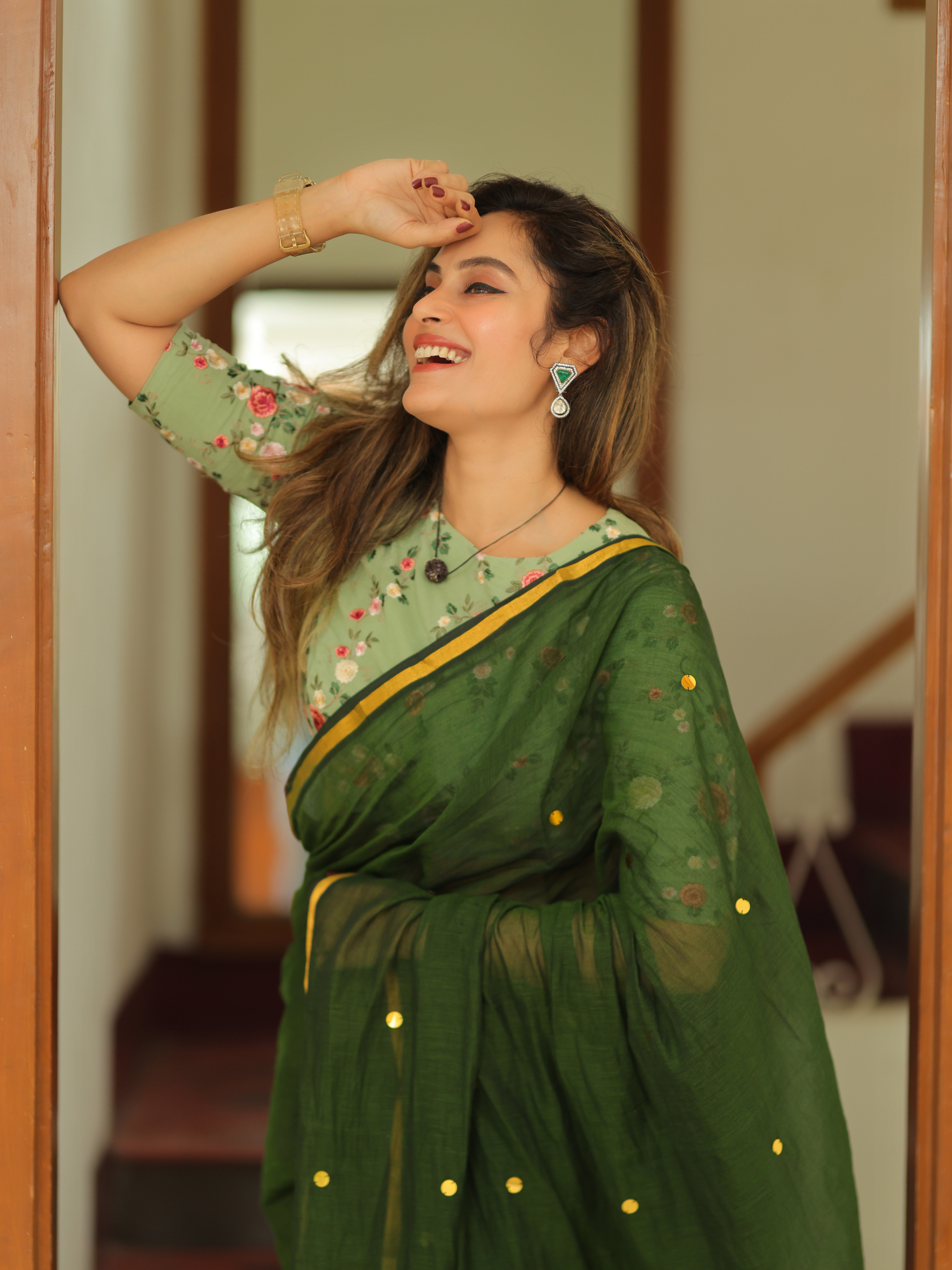 Emerald Chumki (Pure Mul Cotton Saree + Unstitched Blouse Piece)